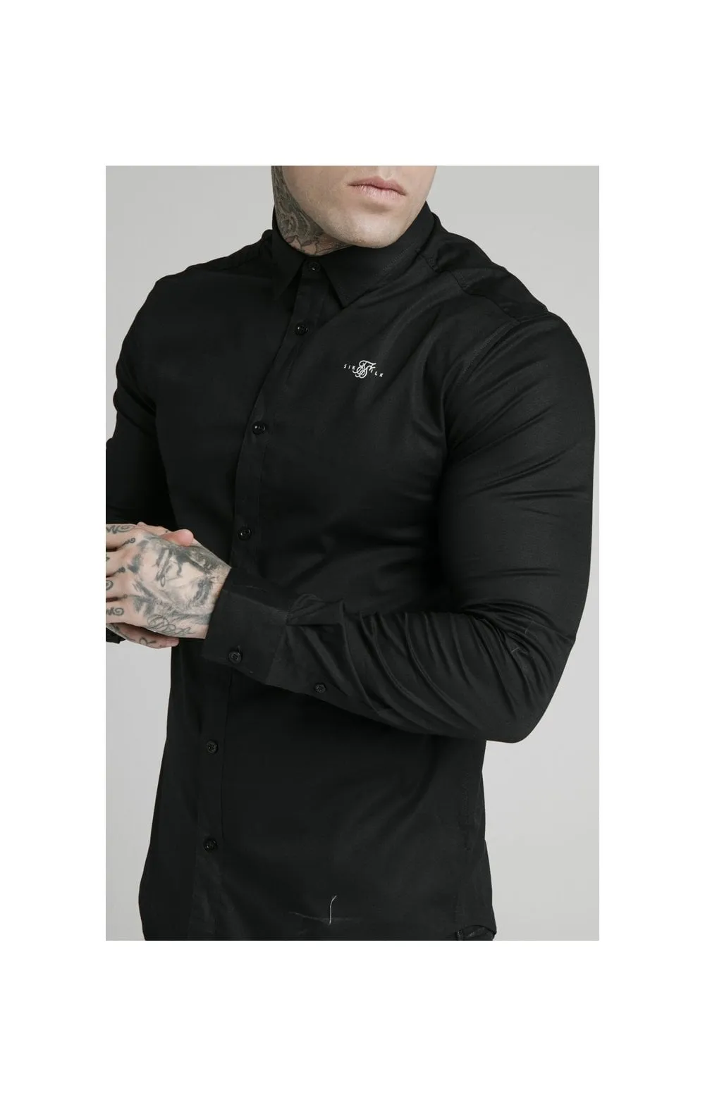 Black Long Sleeve Standard Collar Shirt sold by Siksilk product image thumbnail 2
