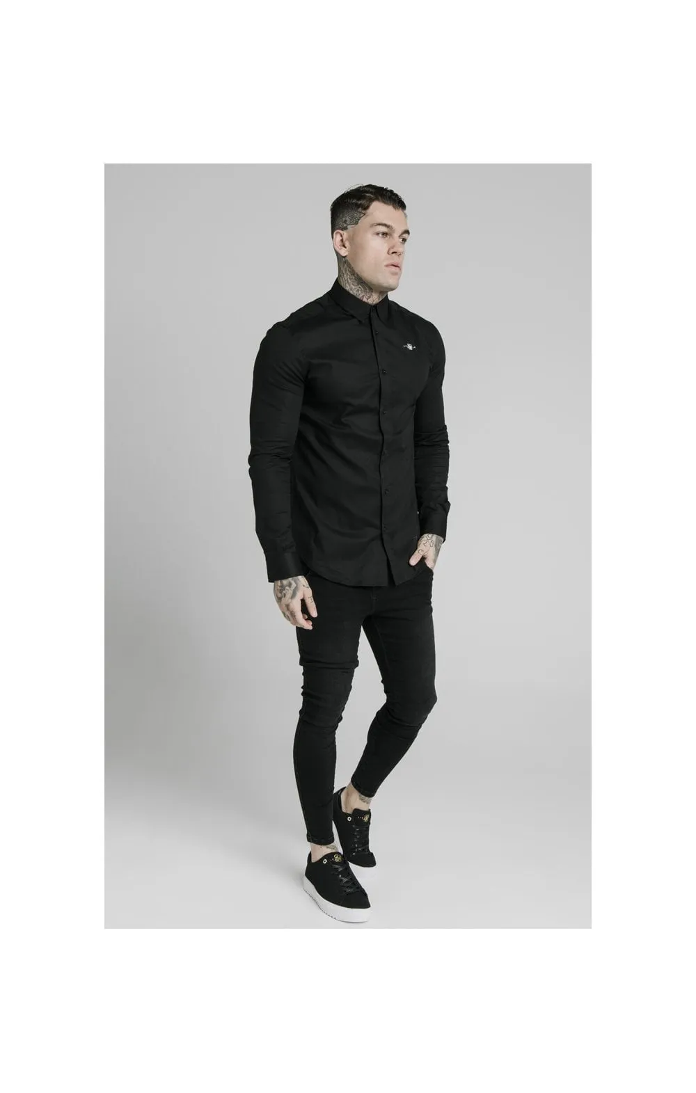 Black Long Sleeve Standard Collar Shirt sold by Siksilk product image thumbnail 3