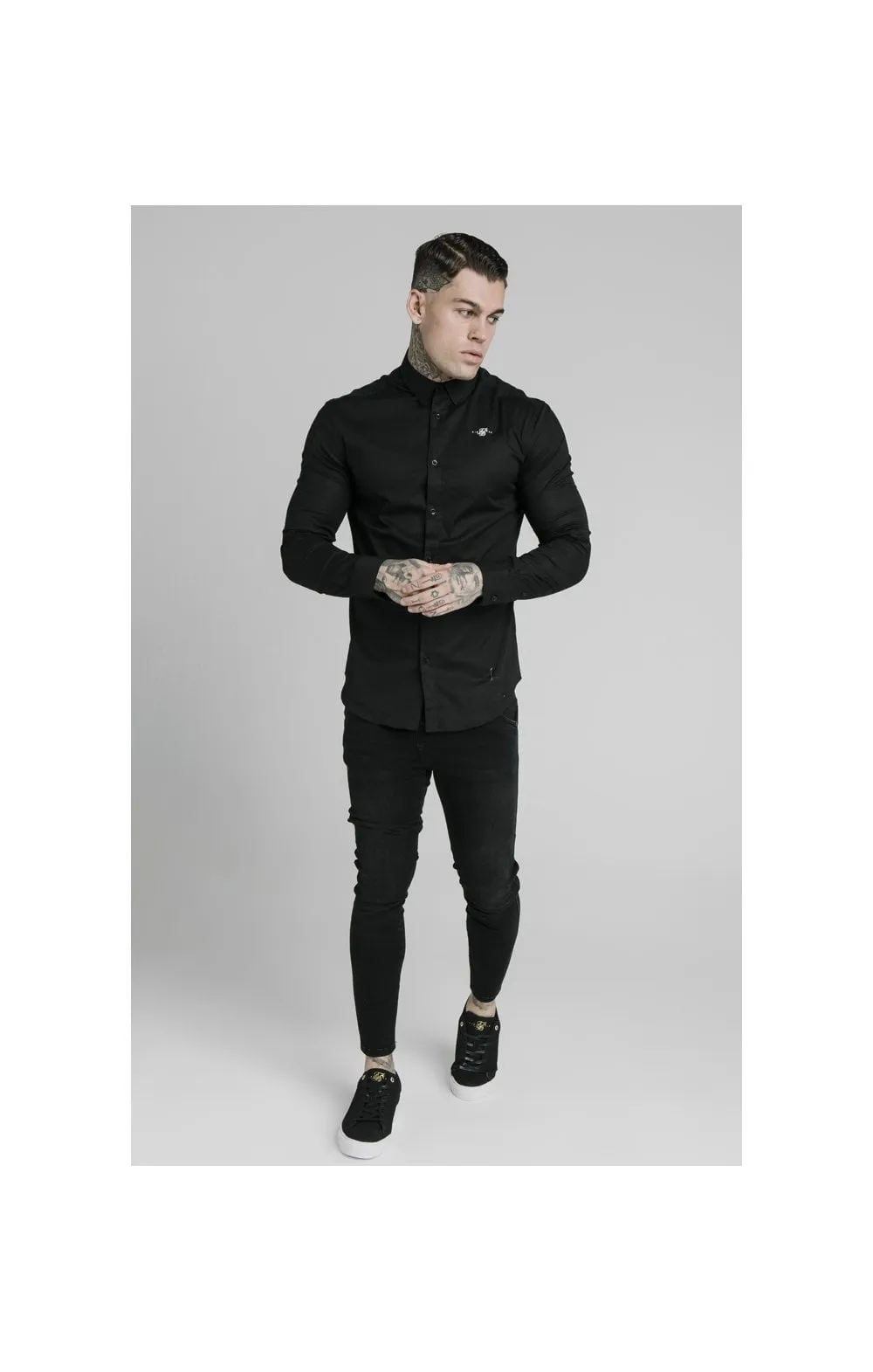 Black Long Sleeve Standard Collar Shirt sold by Siksilk product image thumbnail 4