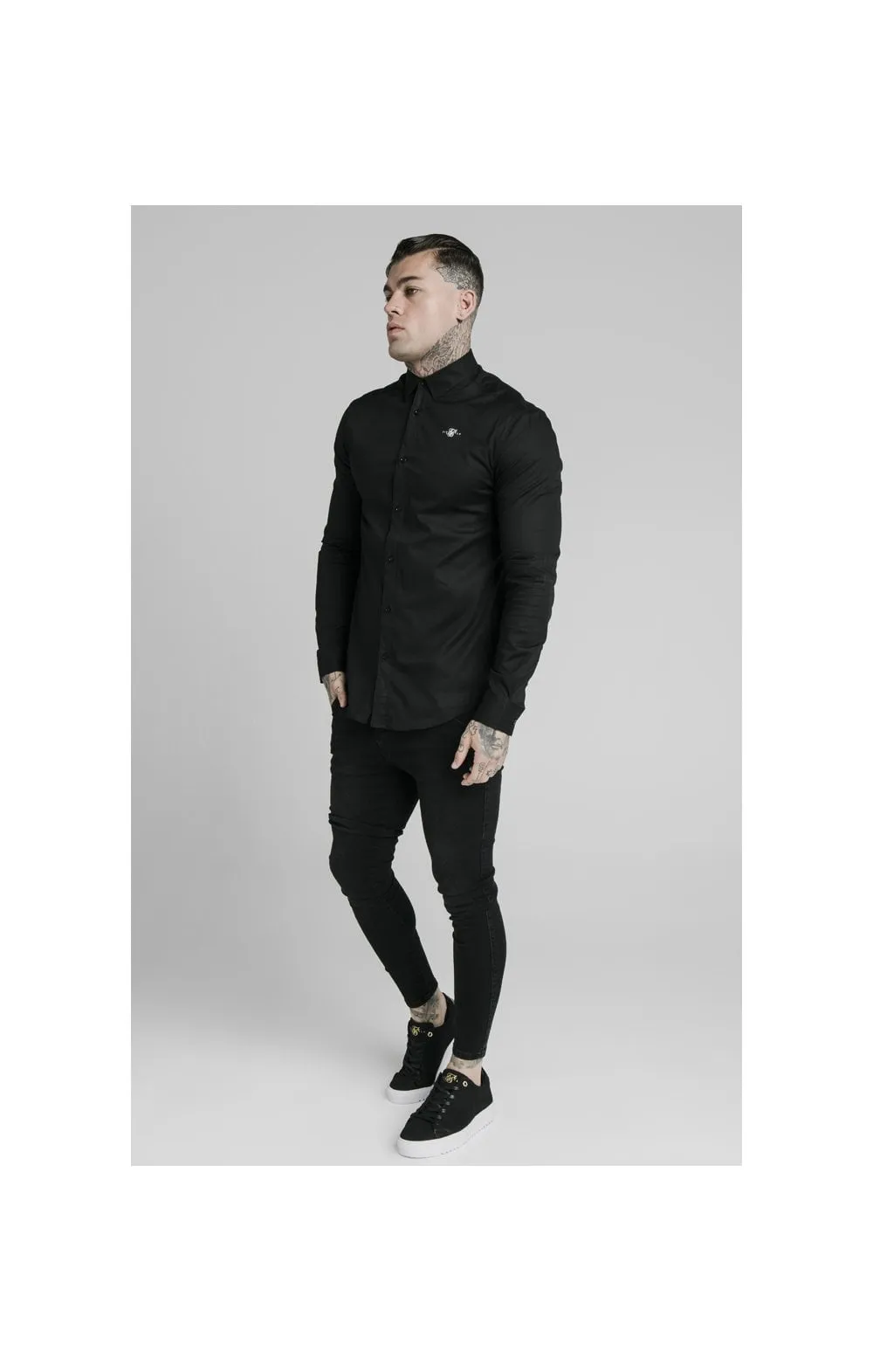 Black Long Sleeve Standard Collar Shirt sold by Siksilk