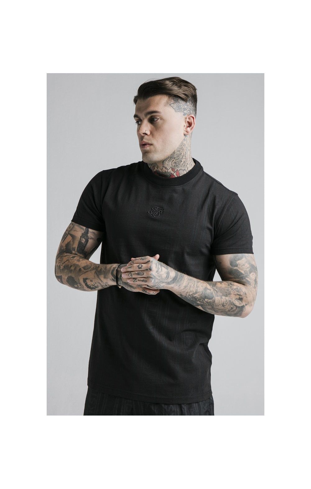 SikSilk S/S Fitted Box Tee - Black & Grey sold by Siksilk