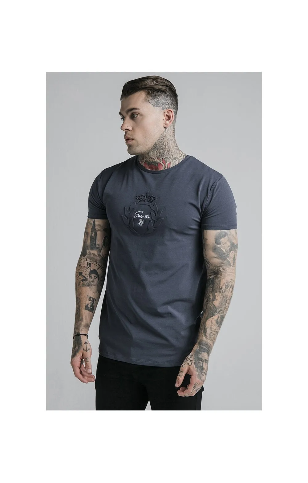SikSilk S/S Embossed Prestige Gym Tee - Navy sold by Siksilk