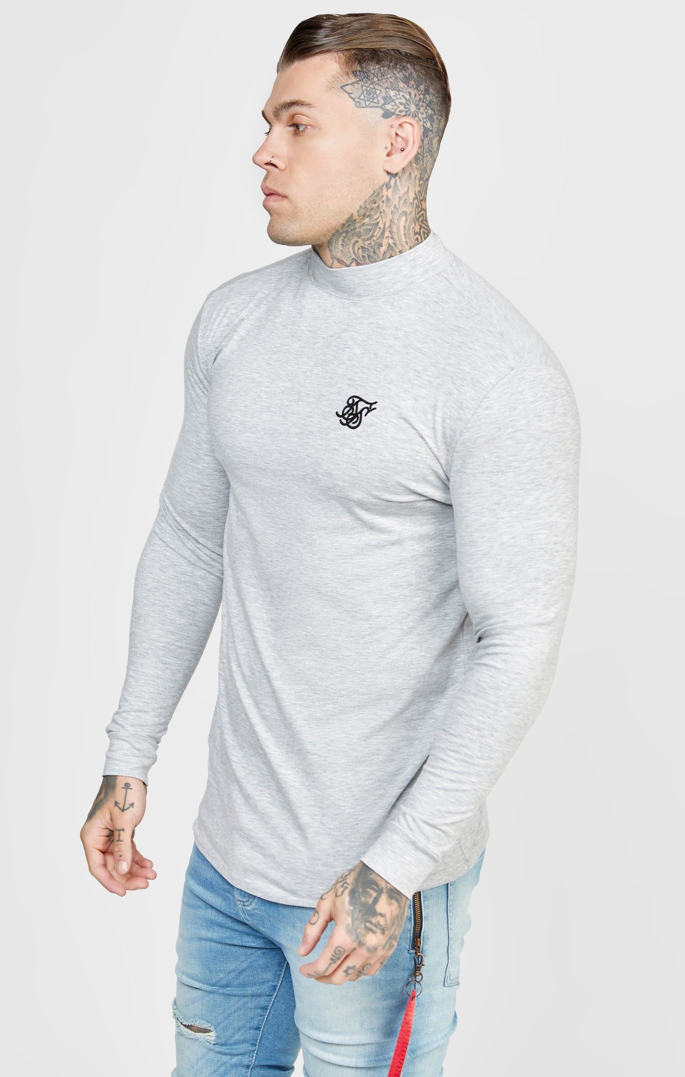 Navy Twin Pack Long Sleeve High Neck Muscle Fit T-Shirt sold by Siksilk product image thumbnail 3