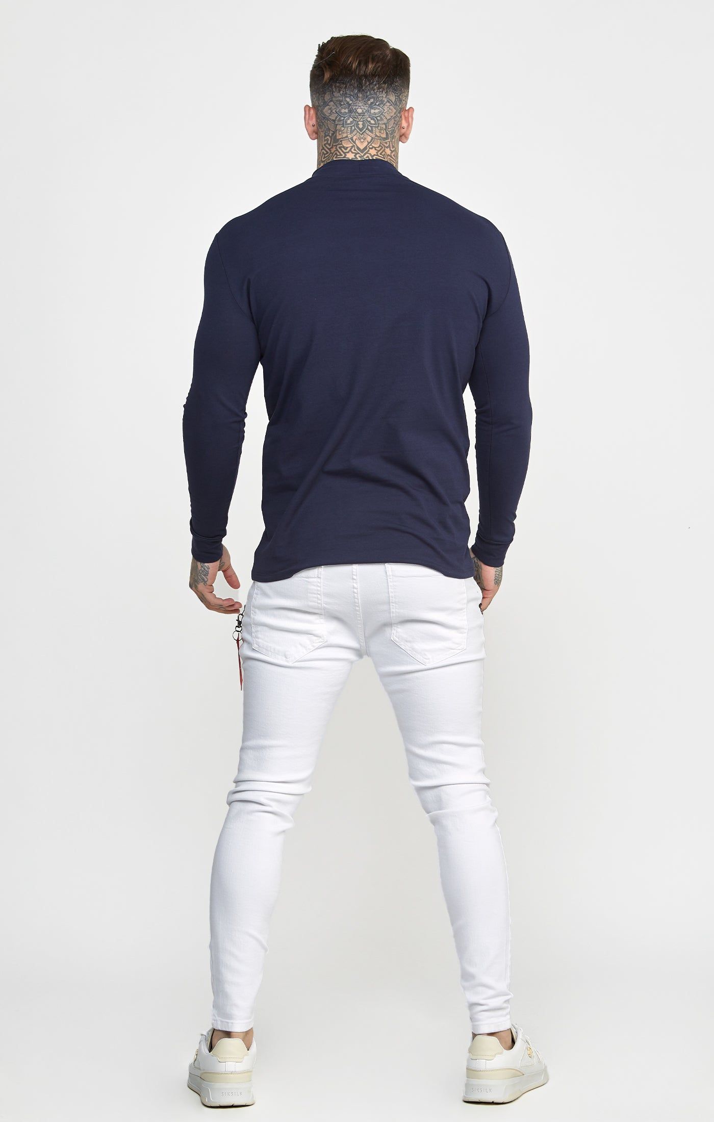 Navy Twin Pack Long Sleeve High Neck Muscle Fit T-Shirt sold by Siksilk product image thumbnail 6