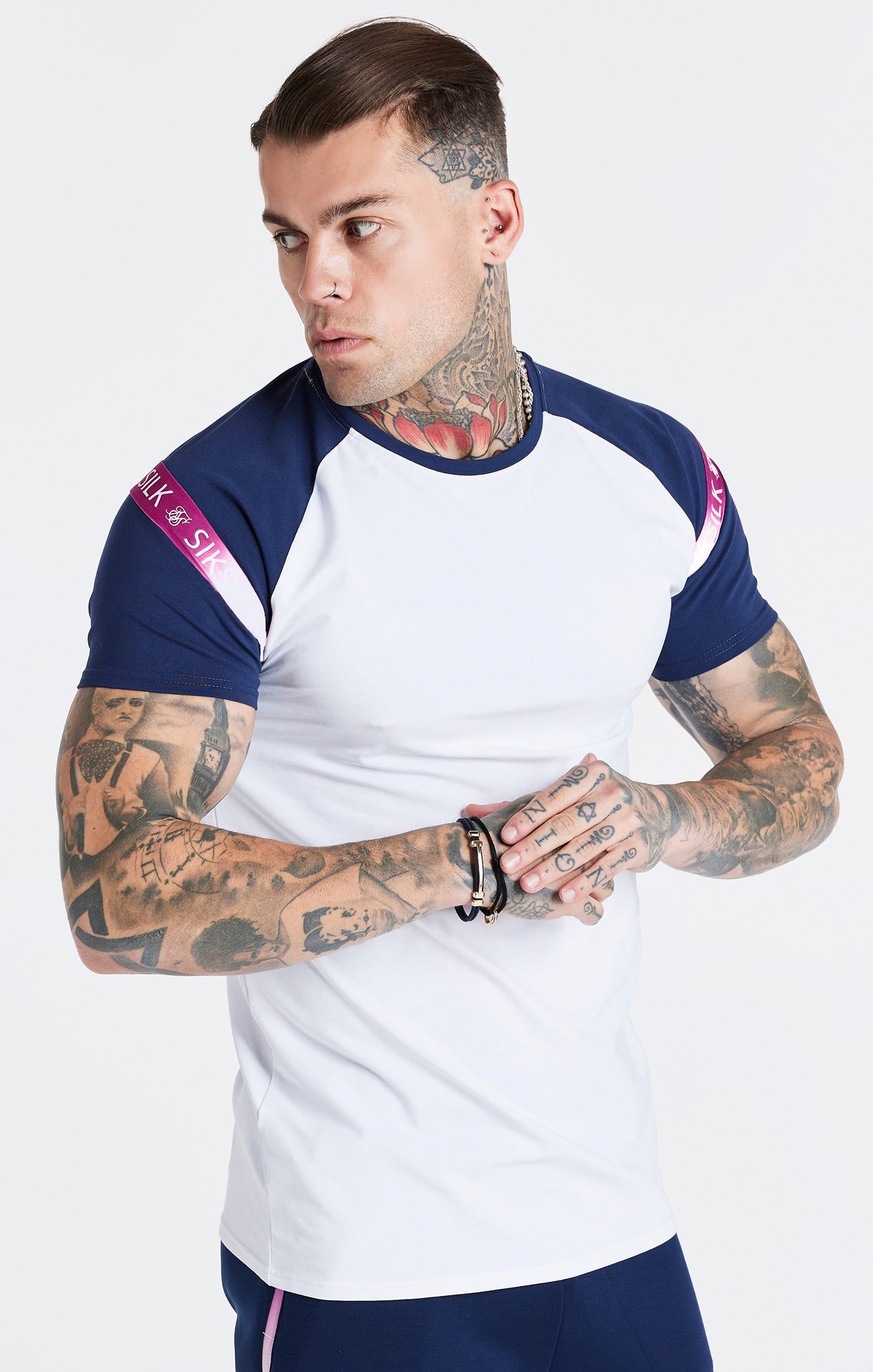 Navy Raglan Muscle Fit T-Shirt sold by Siksilk