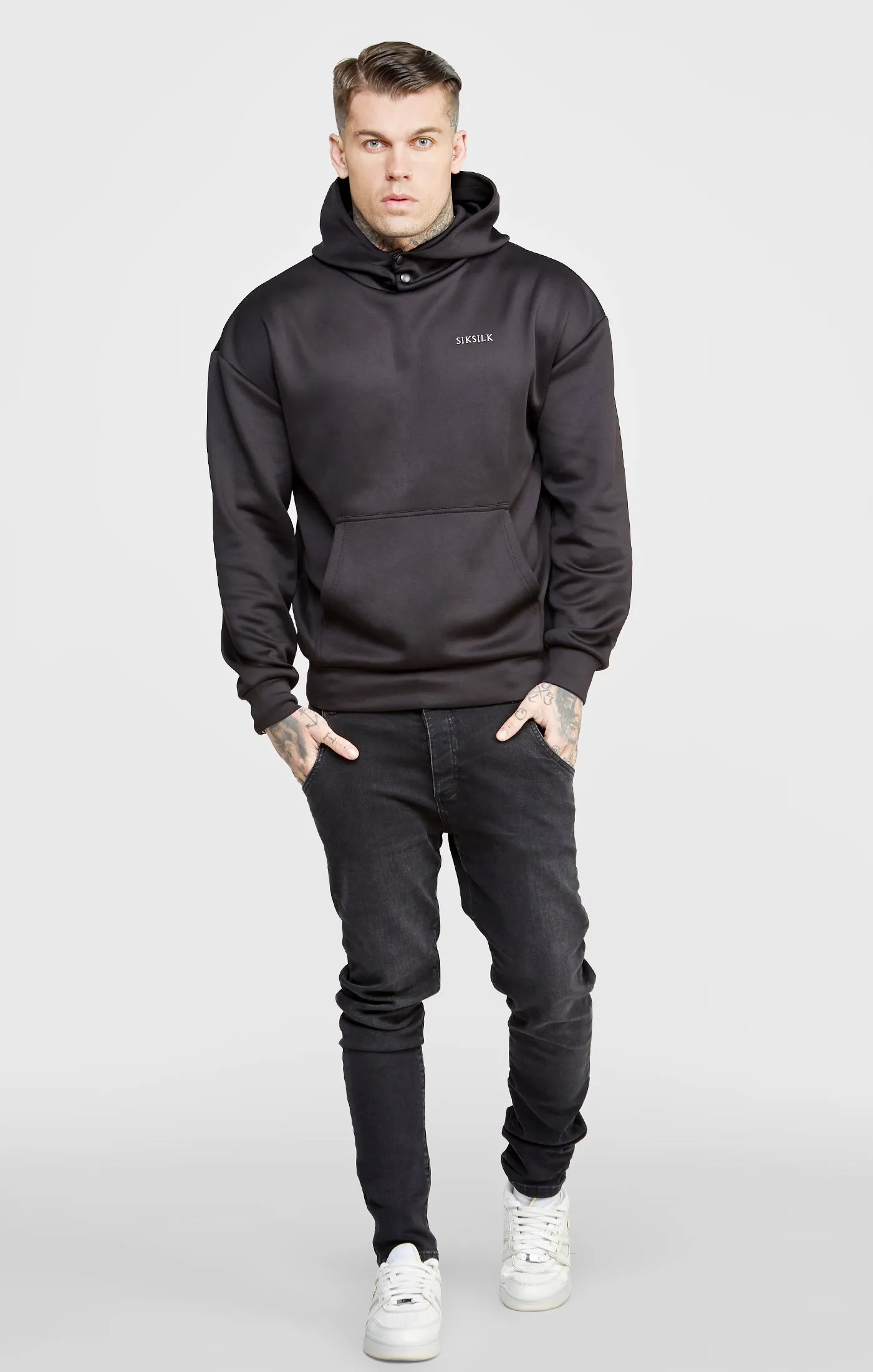 Black Poly Button Overhead Hoodie sold by Siksilk product image thumbnail 3