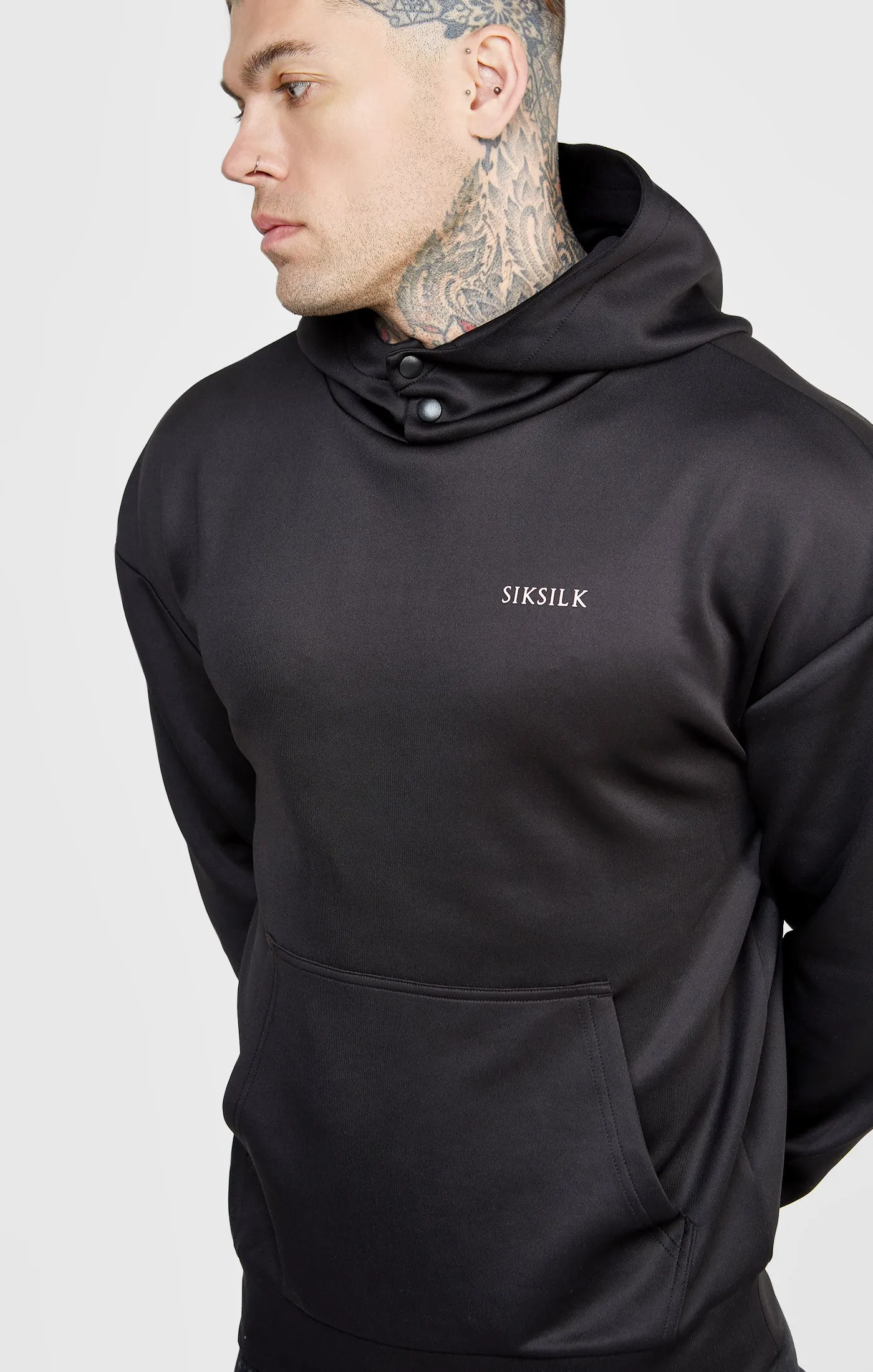 Black Poly Button Overhead Hoodie sold by Siksilk