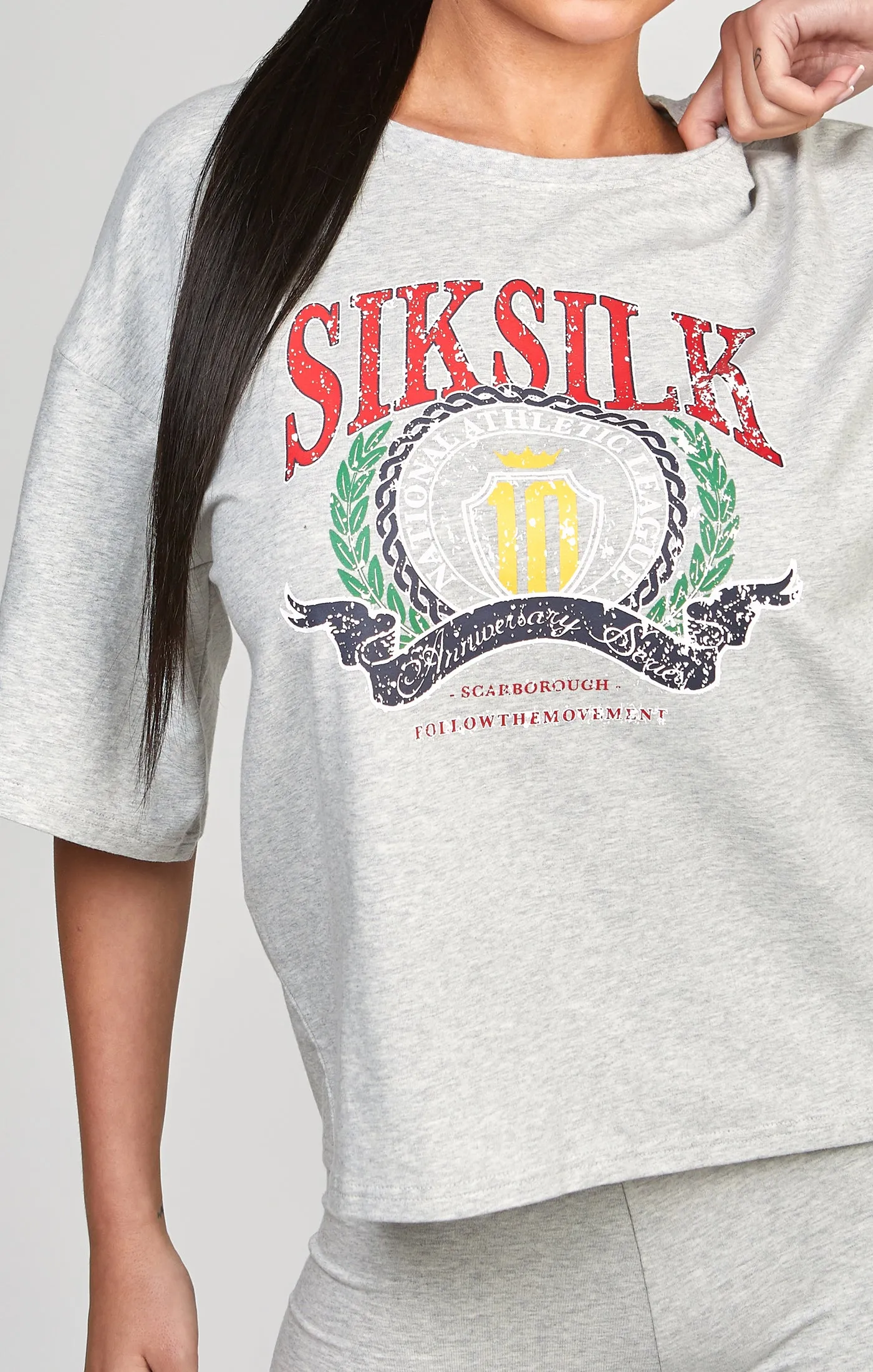 Grey Marl Varsity Crop T-Shirt sold by Siksilk product image thumbnail 2