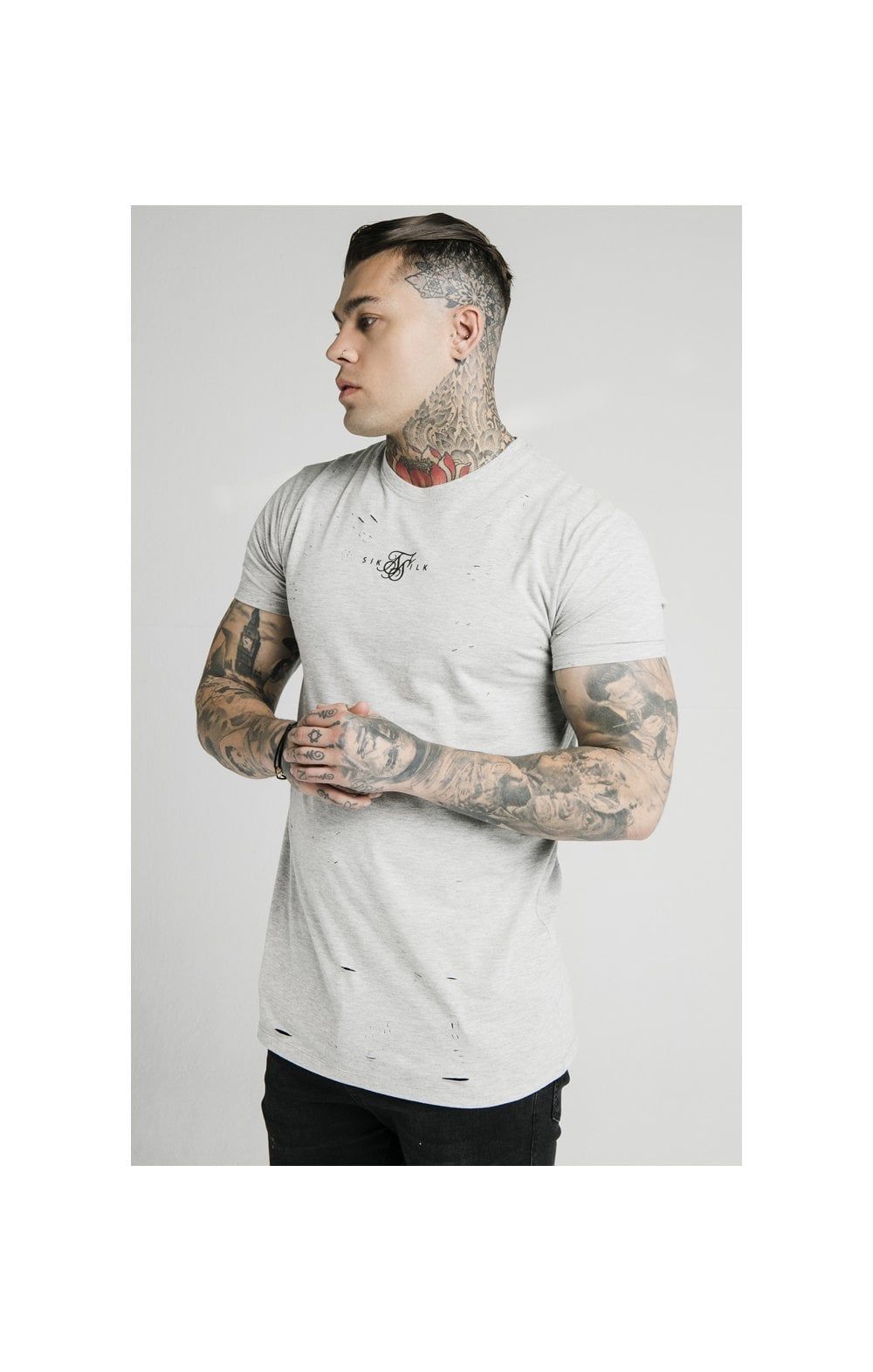 SikSilk S/S Distressed Box Tee - Grey Marl sold by Siksilk