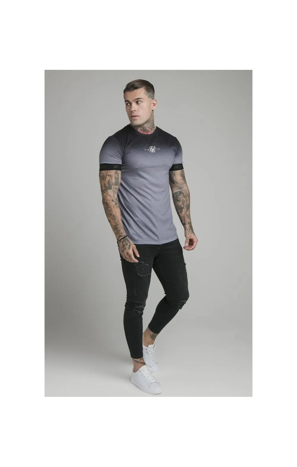 SikSilk High Fade Tape Tee - Grey & Black sold by Siksilk product image thumbnail 4