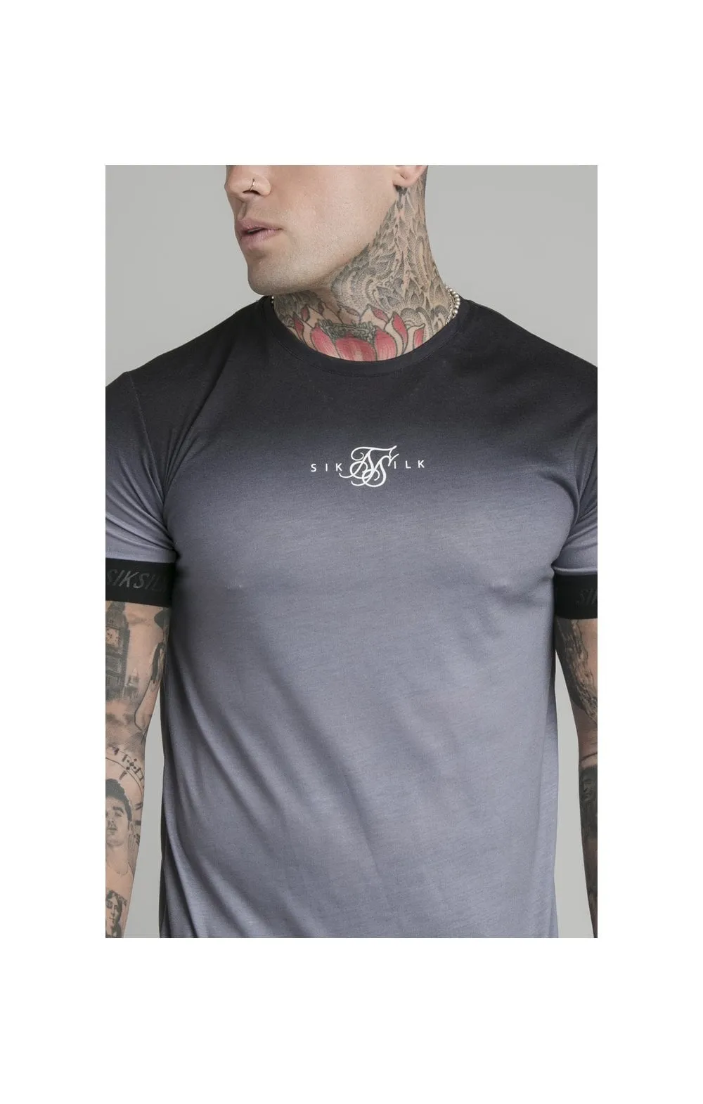 SikSilk High Fade Tape Tee - Grey & Black sold by Siksilk