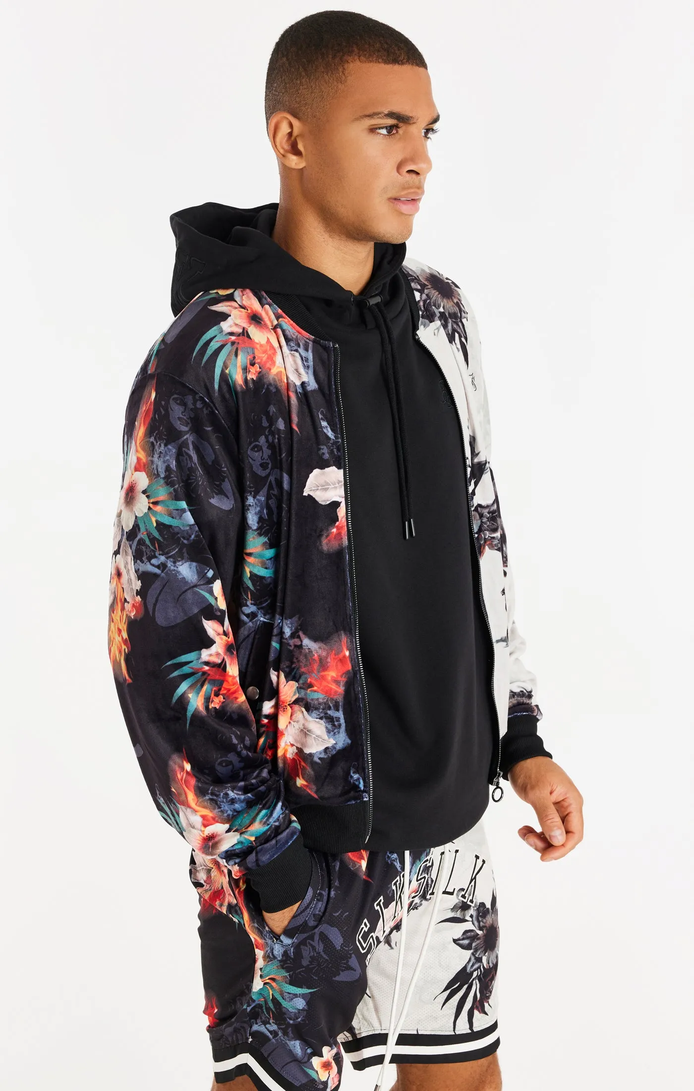 Black Retro Fire Velour Bomber sold by Siksilk product image thumbnail 2