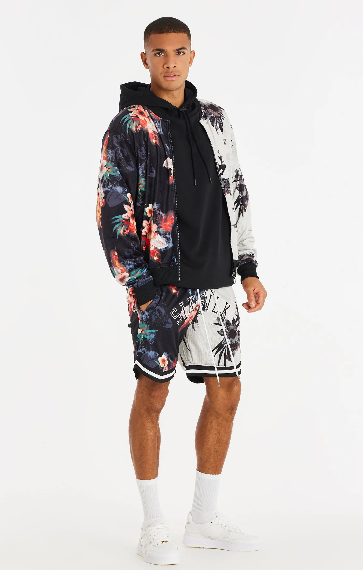 Black Retro Fire Velour Bomber sold by Siksilk product image thumbnail 4