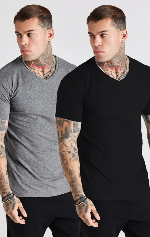 Black And Grey Marl Twin Pack Lounge V-Neck T-Shirt sold by Siksilk
