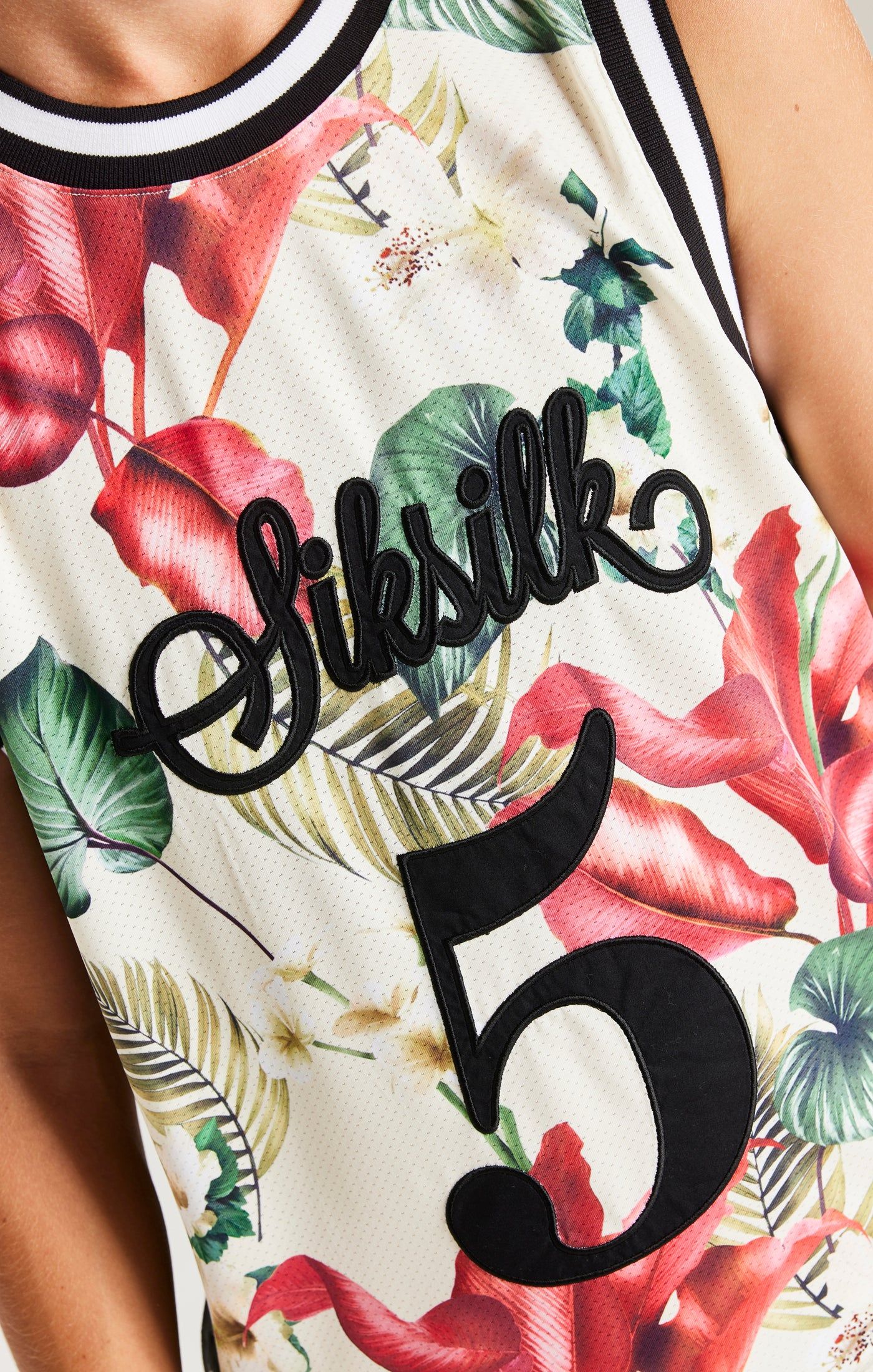 SikSilk Retro Tropics Basketball Vest - Ecru sold by Siksilk product image thumbnail 2