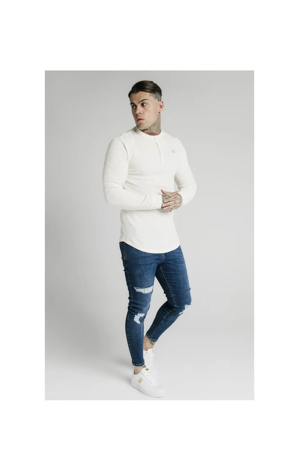 SikSilk Long Sleeve Button Down Tee – Ecru sold by Siksilk product image thumbnail 3