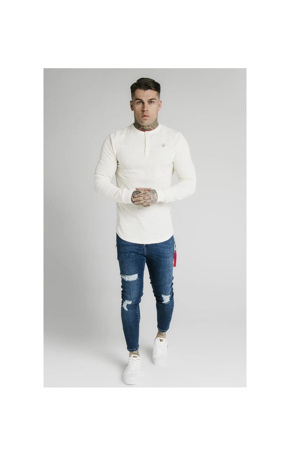 SikSilk Long Sleeve Button Down Tee – Ecru sold by Siksilk product image thumbnail 4