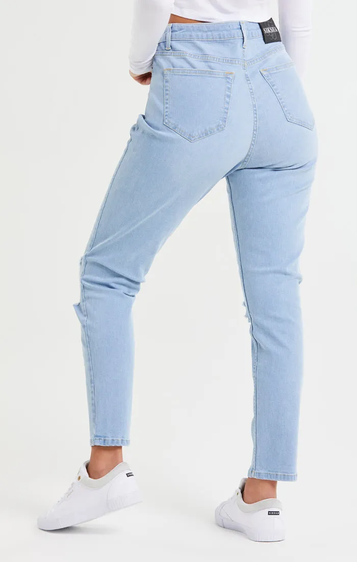 Light Blue Knee Rip Denim Mom Jean sold by Siksilk product image thumbnail 3