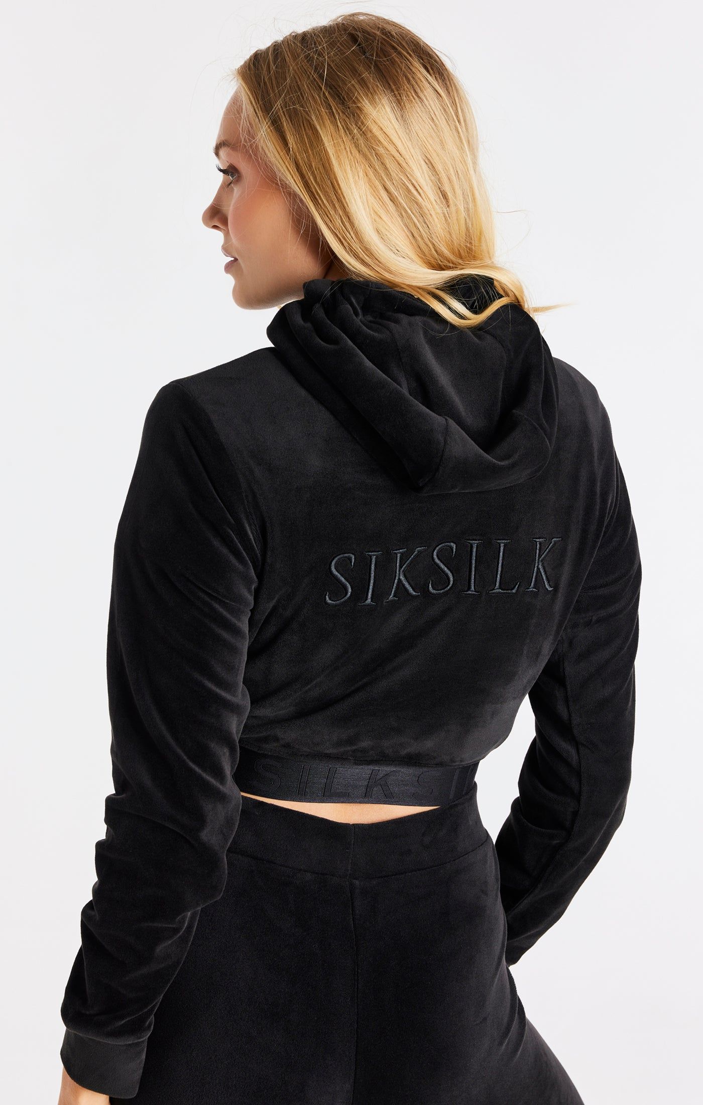 Black Velour Cropped Hoodie sold by Siksilk product image thumbnail 3