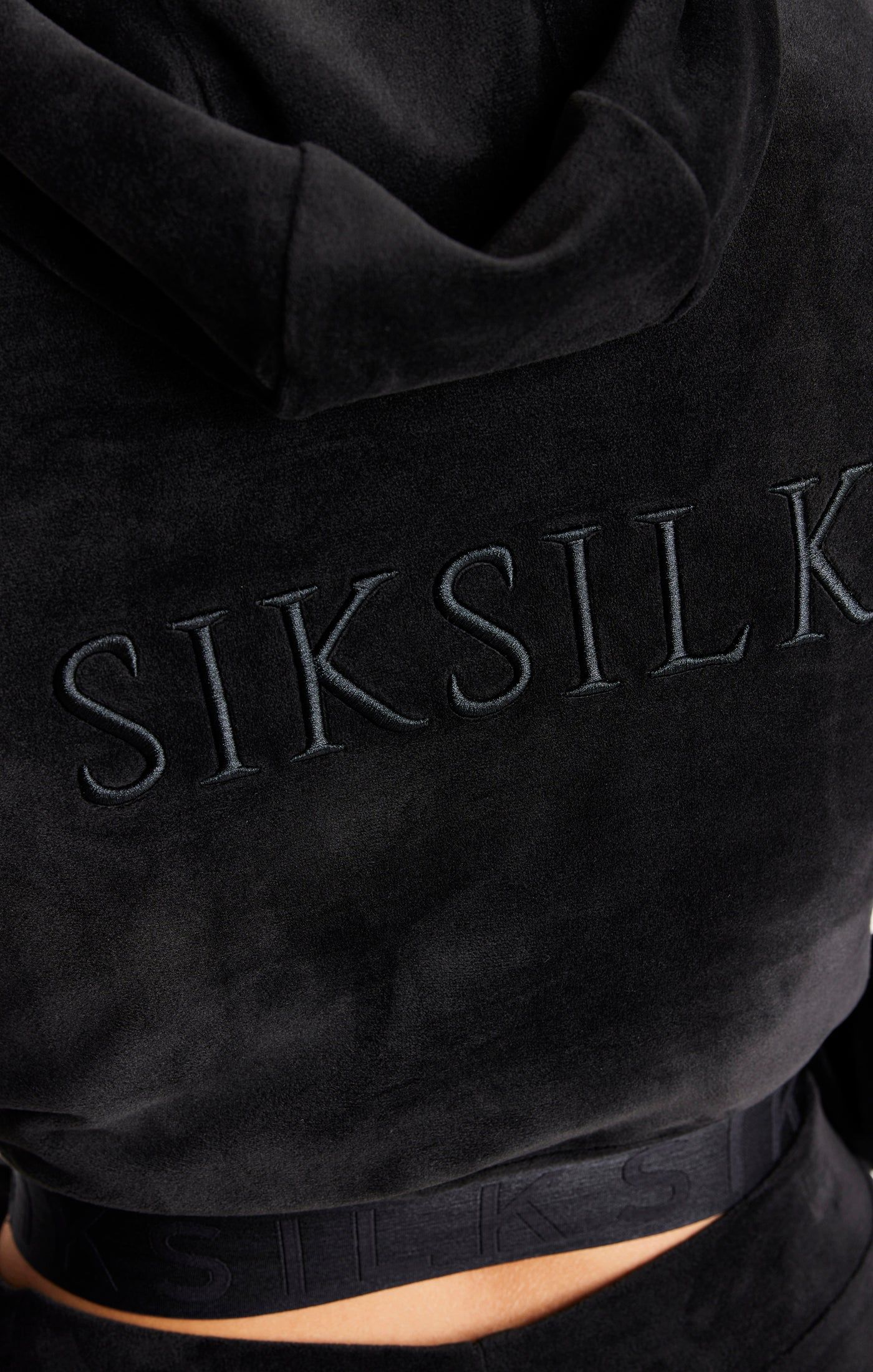 Black Velour Cropped Hoodie sold by Siksilk product image thumbnail 2
