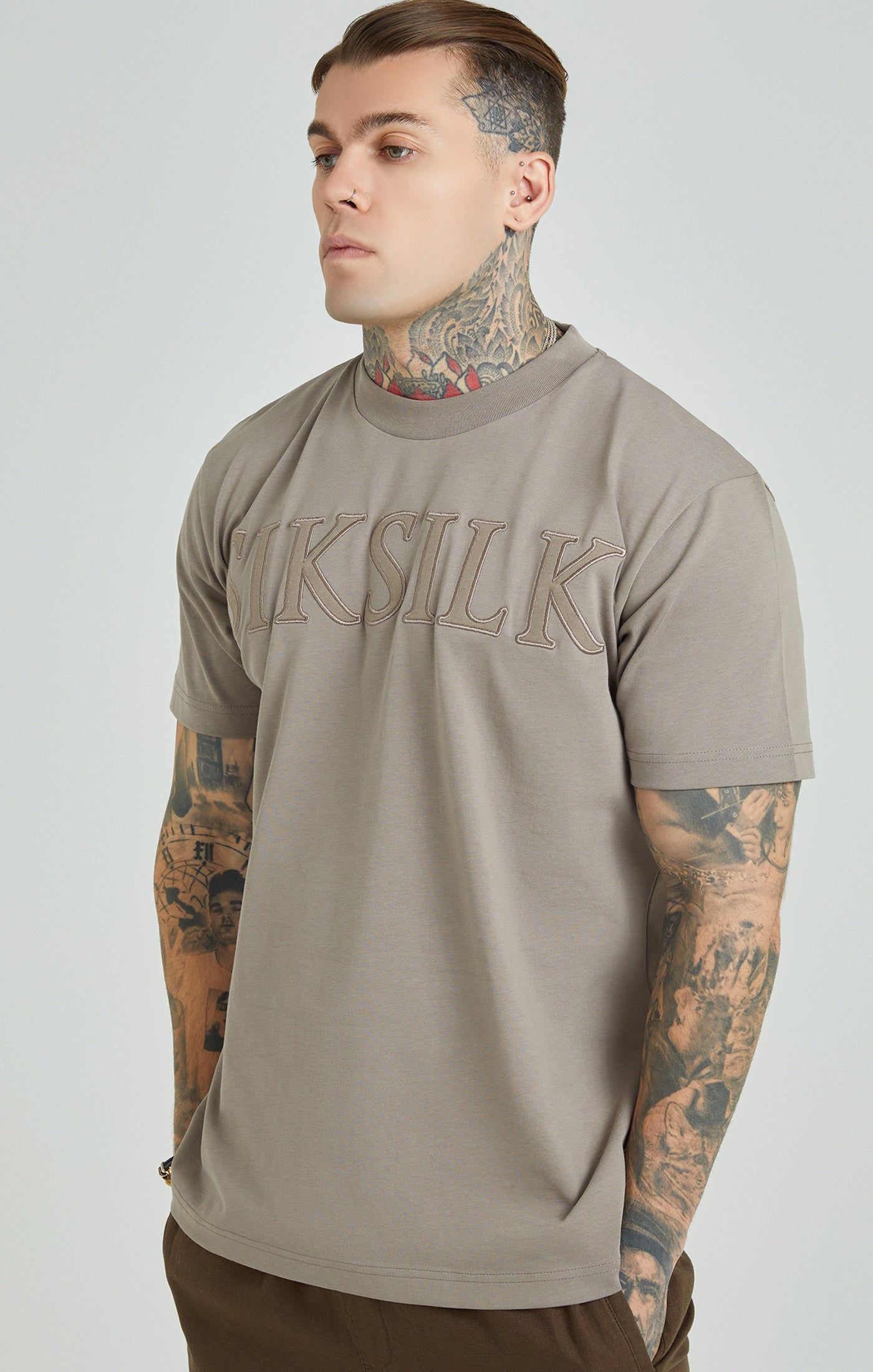 Brown Applique Logo Oversized Fit T-Shirt sold by Siksilk