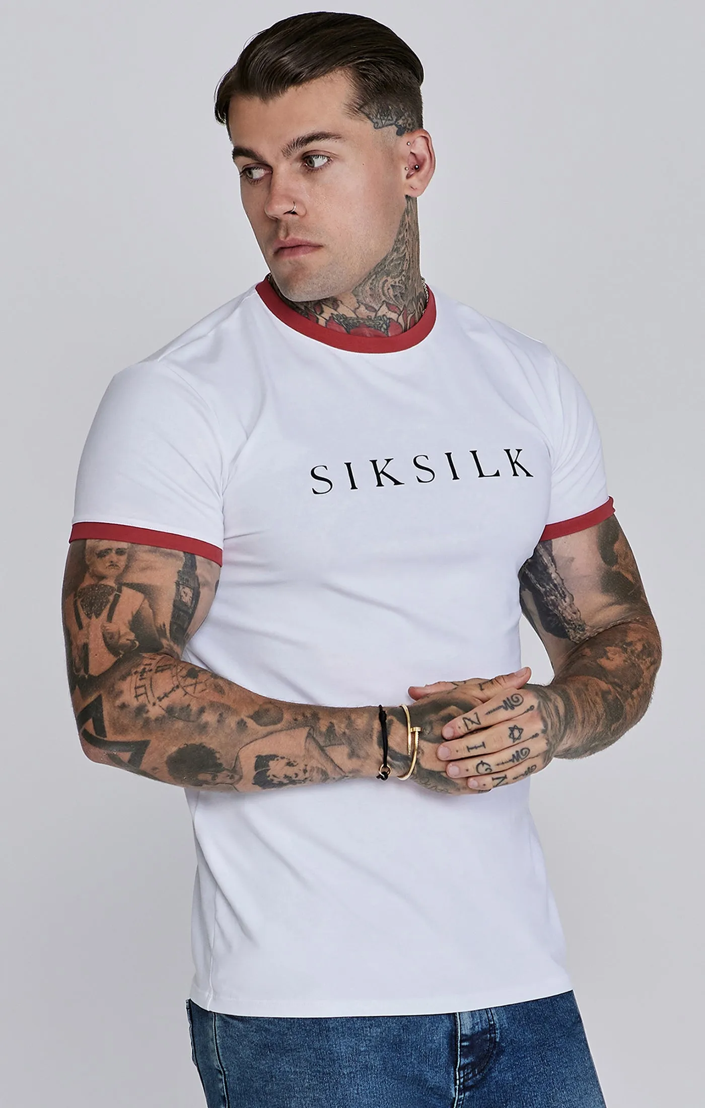 White Red Ringer T-Shirt sold by Siksilk