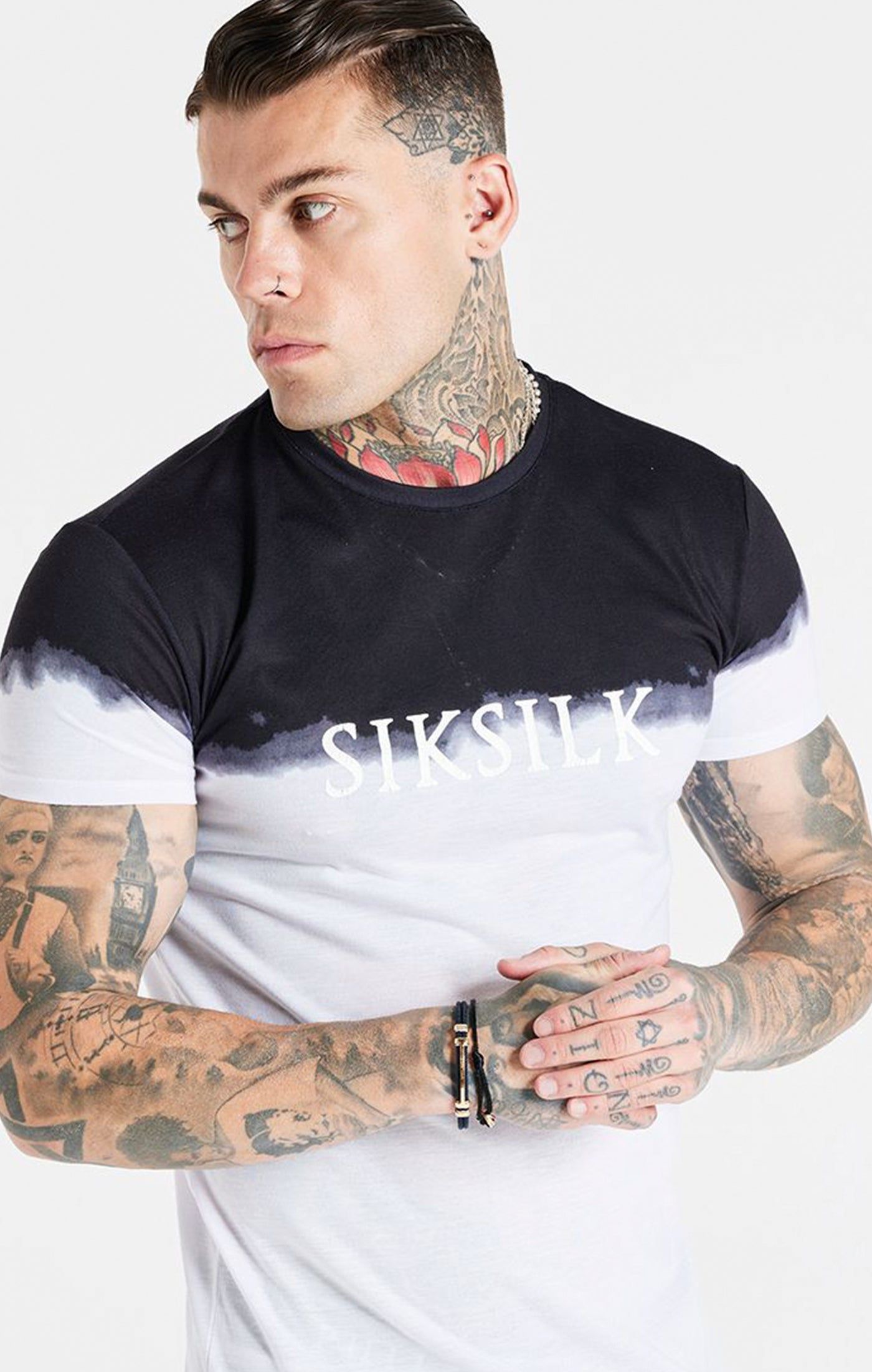 White Dip Dye Fade Muscle T-Shirt sold by Siksilk