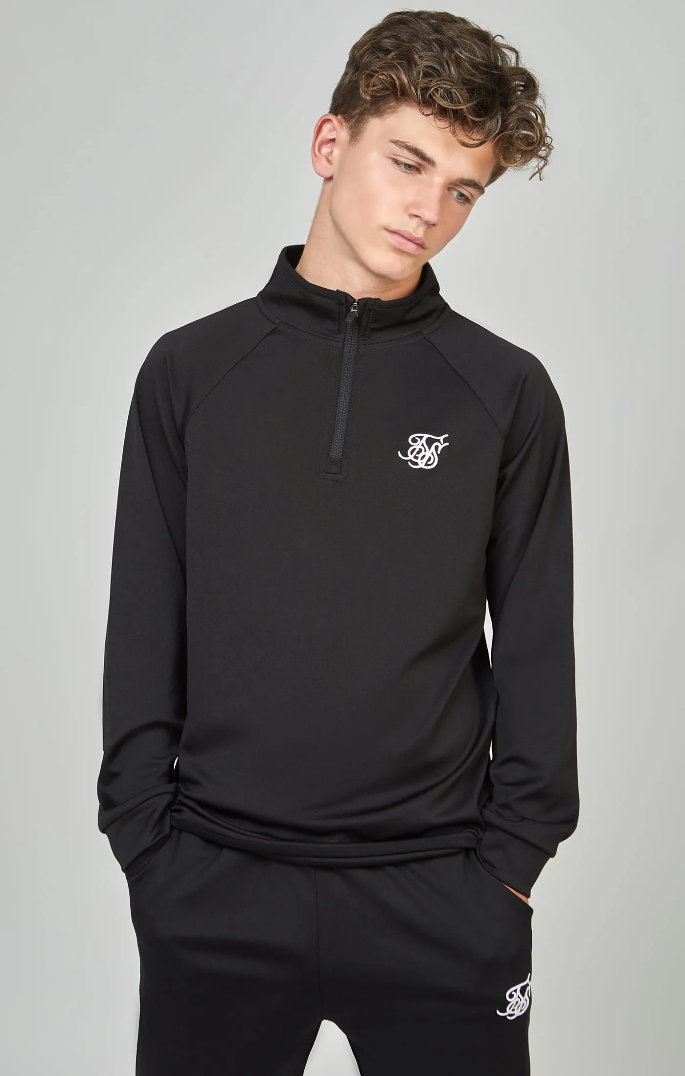 Boys Black 1/4 Zip & Jogger Tracksuit sold by Siksilk product image thumbnail 2