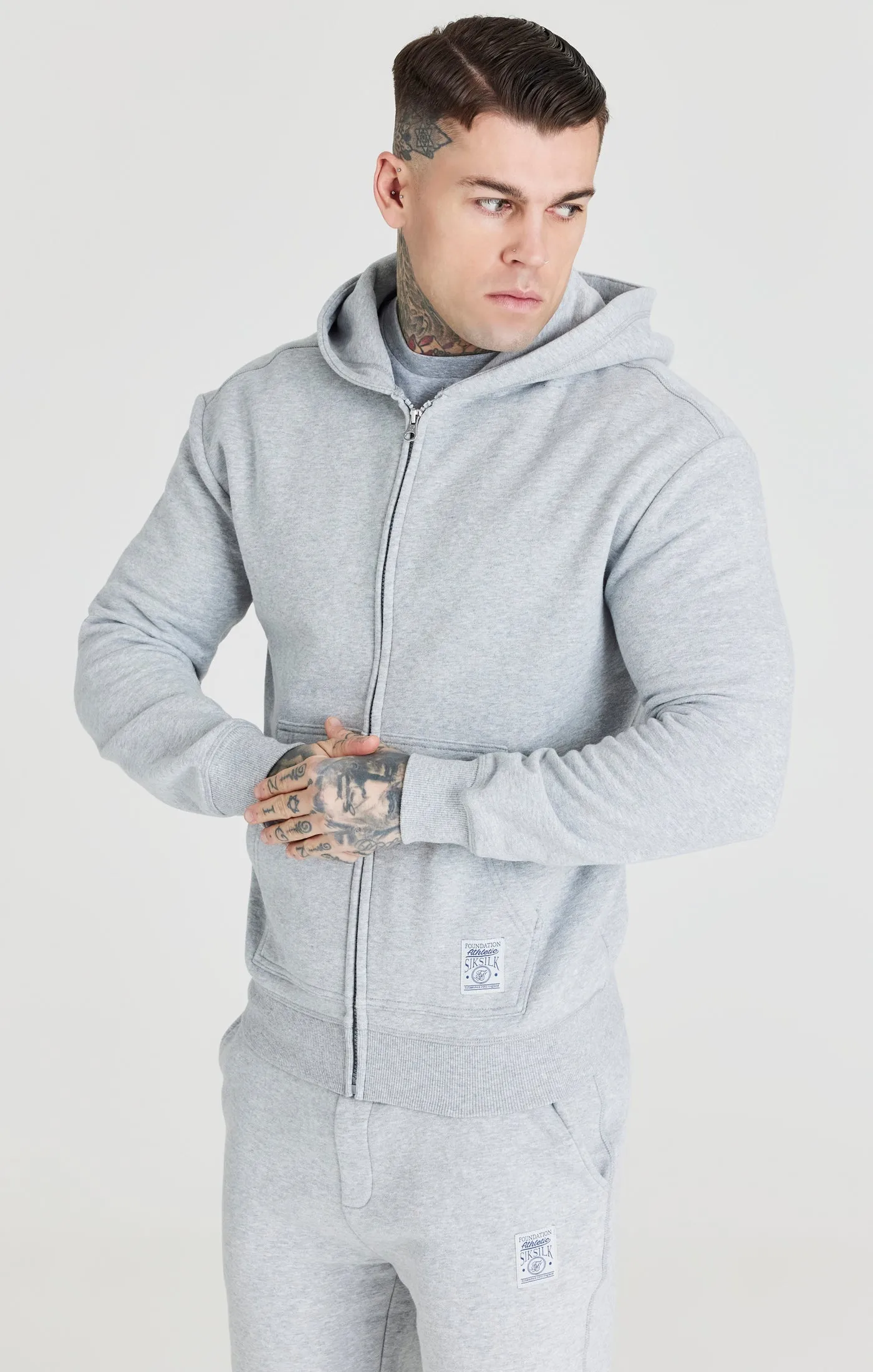 Grey Foundation Zip Through Hoodie sold by Siksilk