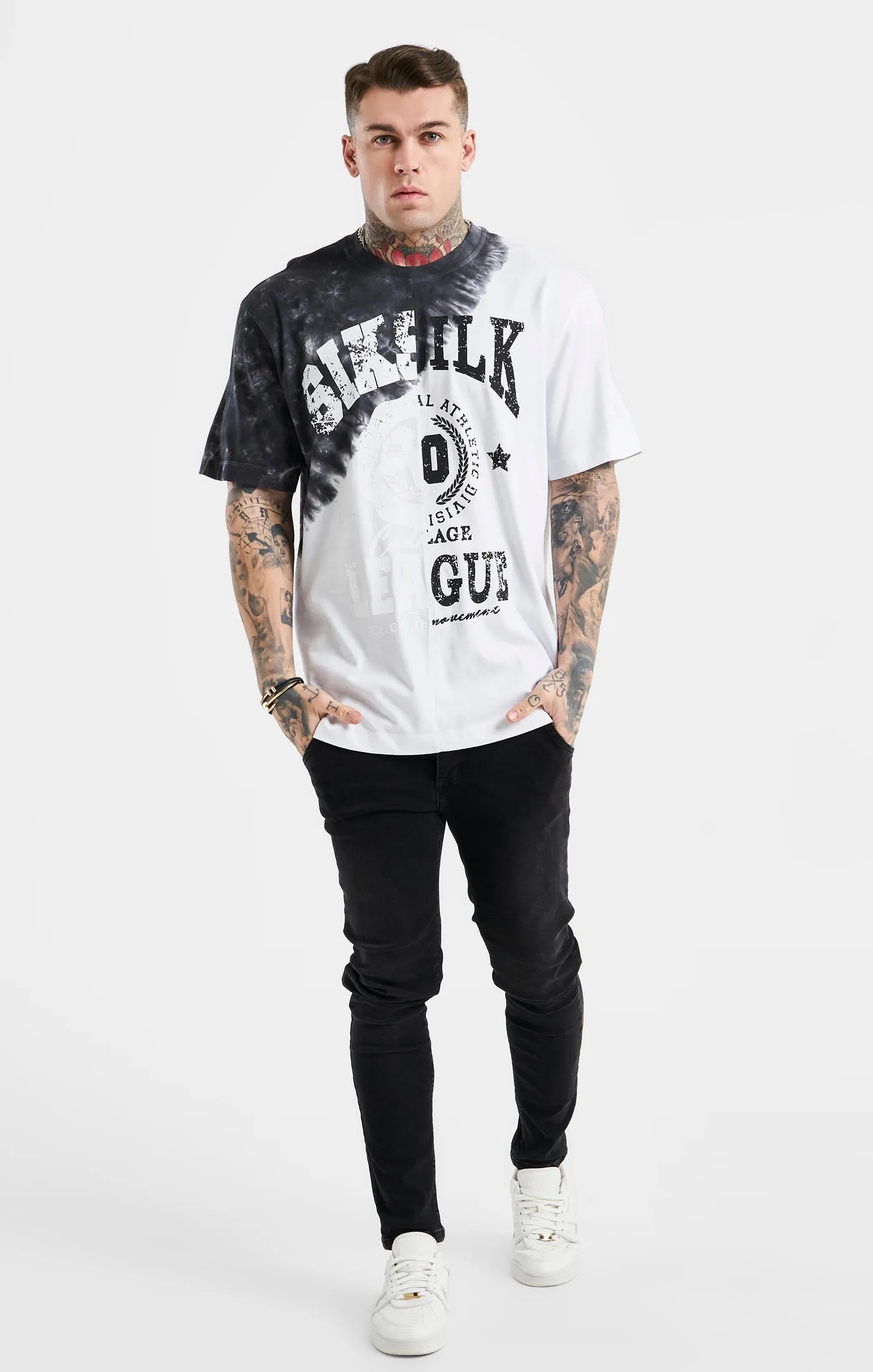 SikSilk Oversized Cut & Sew Varsity T-Shirt - Ecru & Black sold by Siksilk product image thumbnail 3