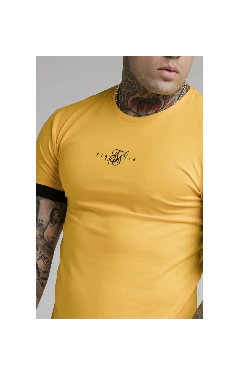 SikSilk Inset Elastic Cuff Gym Tee – Yellow sold by Siksilk