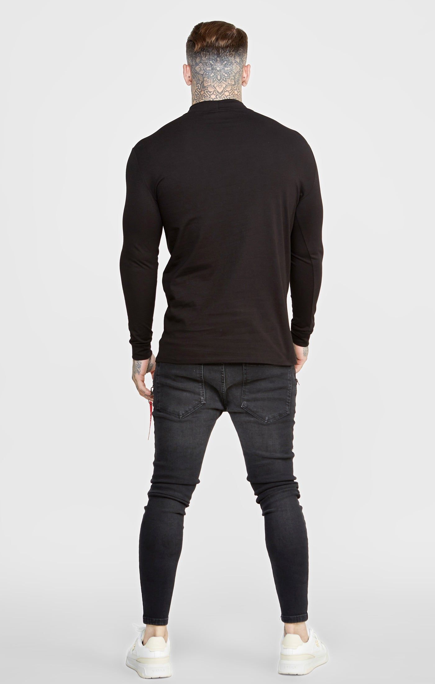 Black Twin Pack Long Sleeve High Neck Muscle Fit T-Shirt sold by Siksilk product image thumbnail 5