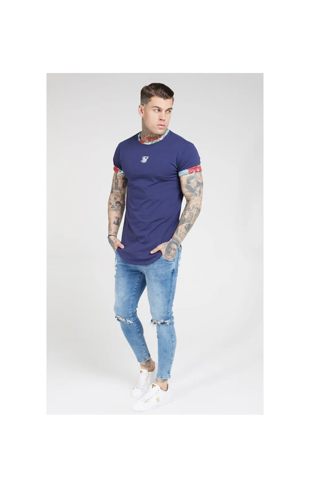 SikSilk S/S Curved Hem Roll Sleeve Tee – Navy sold by Siksilk product image thumbnail 3