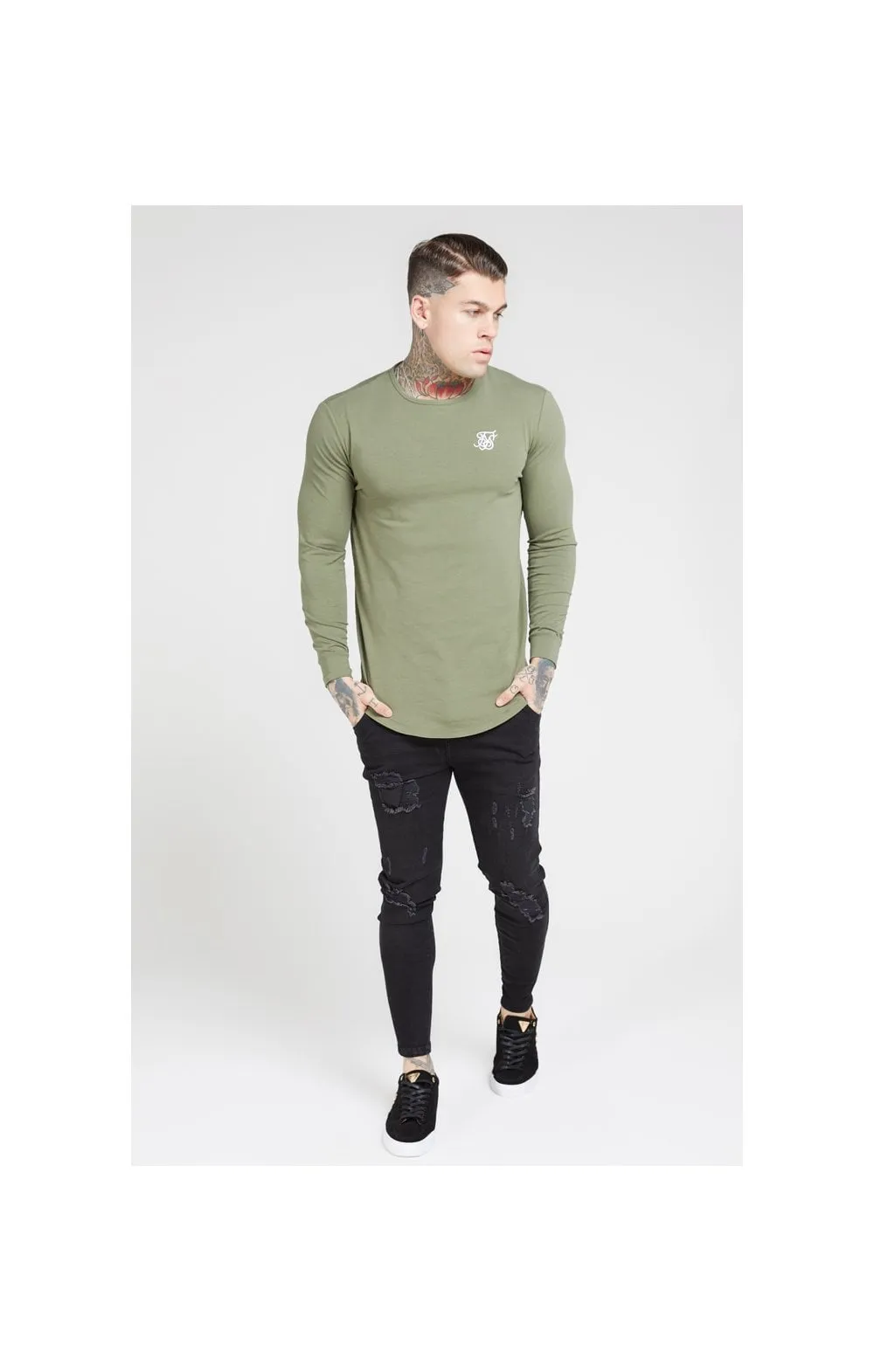 Khaki Essential Long Sleeve Muscle Fit T-Shirt sold by Siksilk product image thumbnail 4