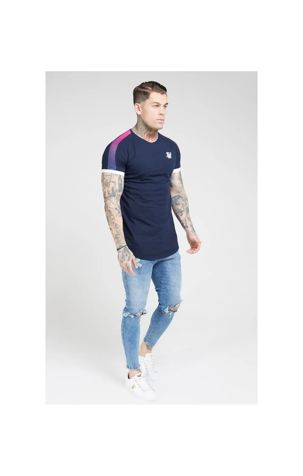 SikSilk S/S Inset Cuff Fade Panel Tech Tee – Navy & Neon Fade sold by Siksilk product image thumbnail 4