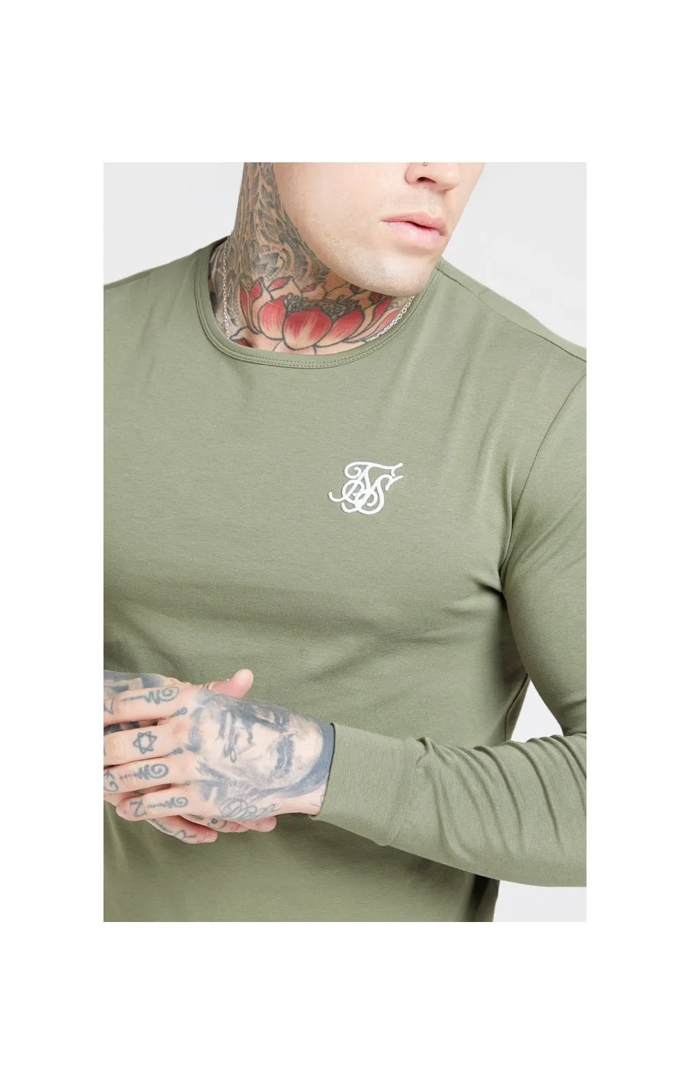 Khaki Essential Long Sleeve Muscle Fit T-Shirt sold by Siksilk product image thumbnail 2