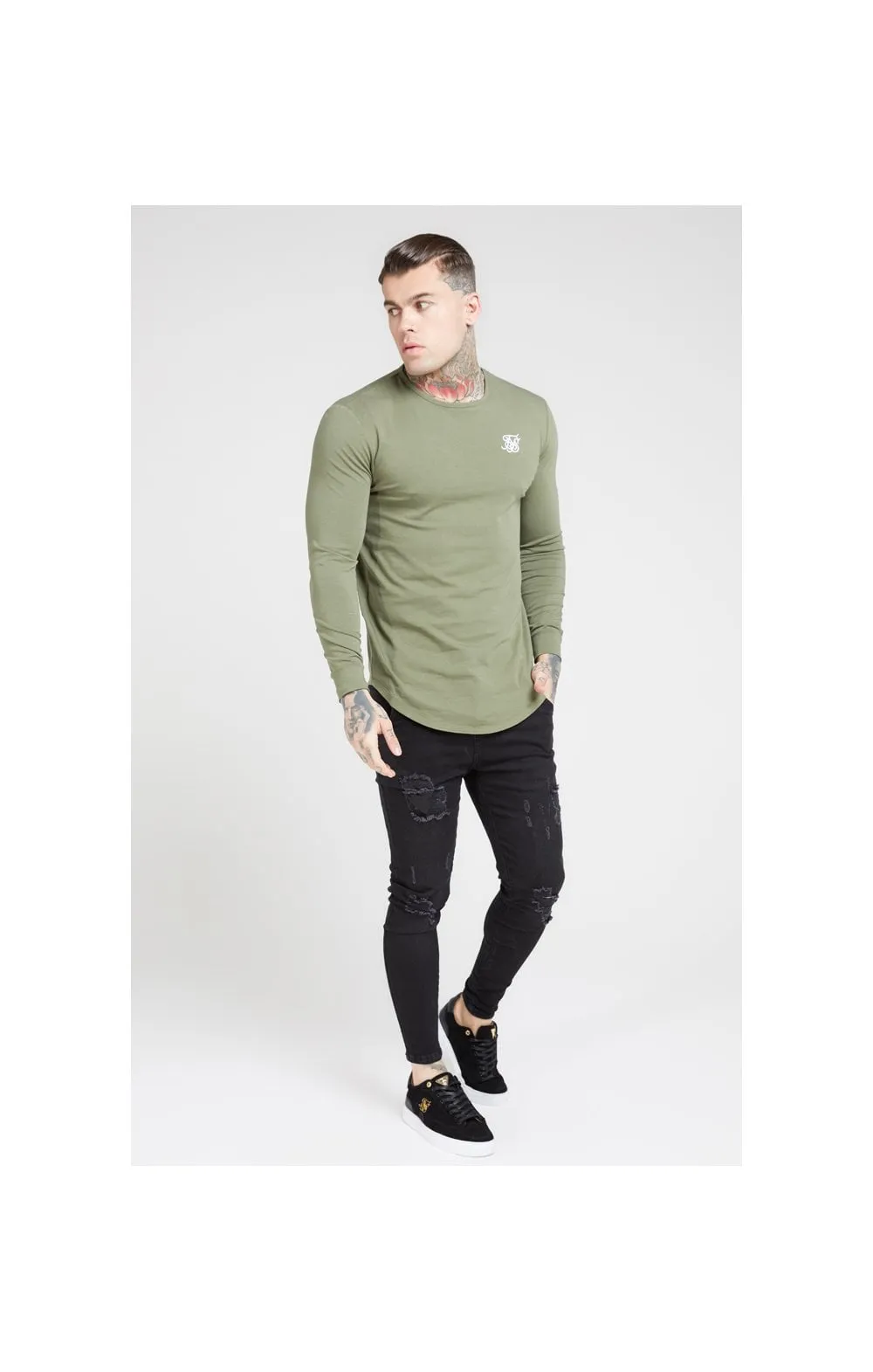 Khaki Essential Long Sleeve Muscle Fit T-Shirt sold by Siksilk product image thumbnail 3