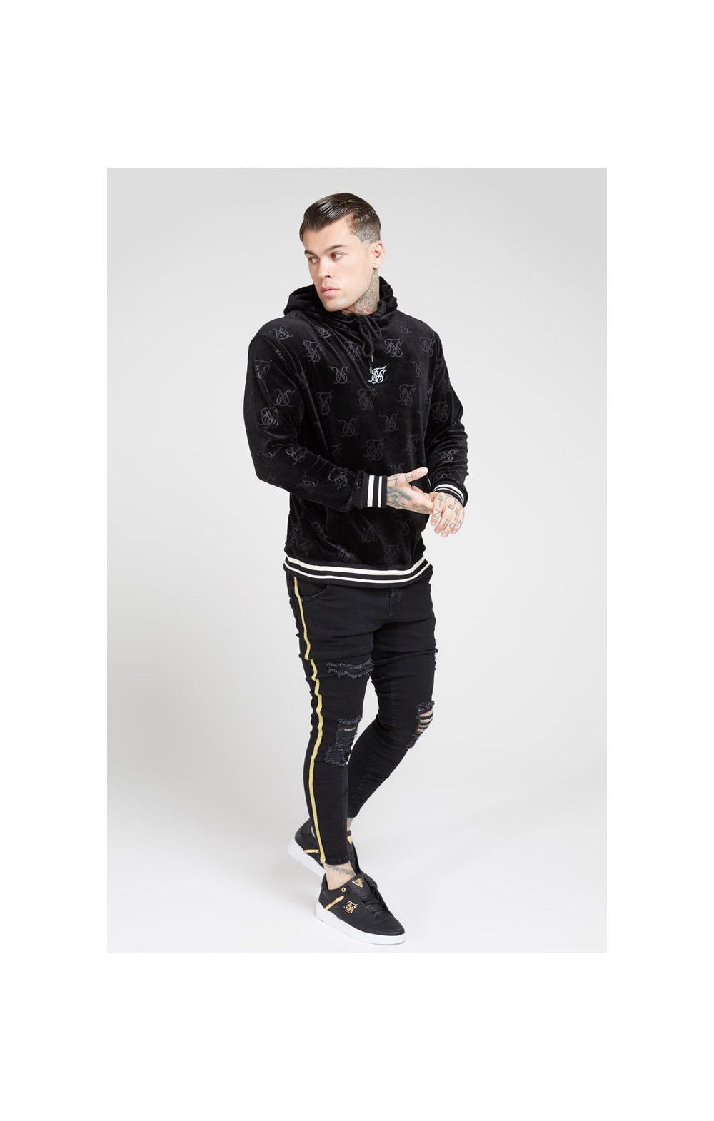 SikSilk Debossed Velvet Overhead Hoodie – Jet Black sold by Siksilk product image thumbnail 4