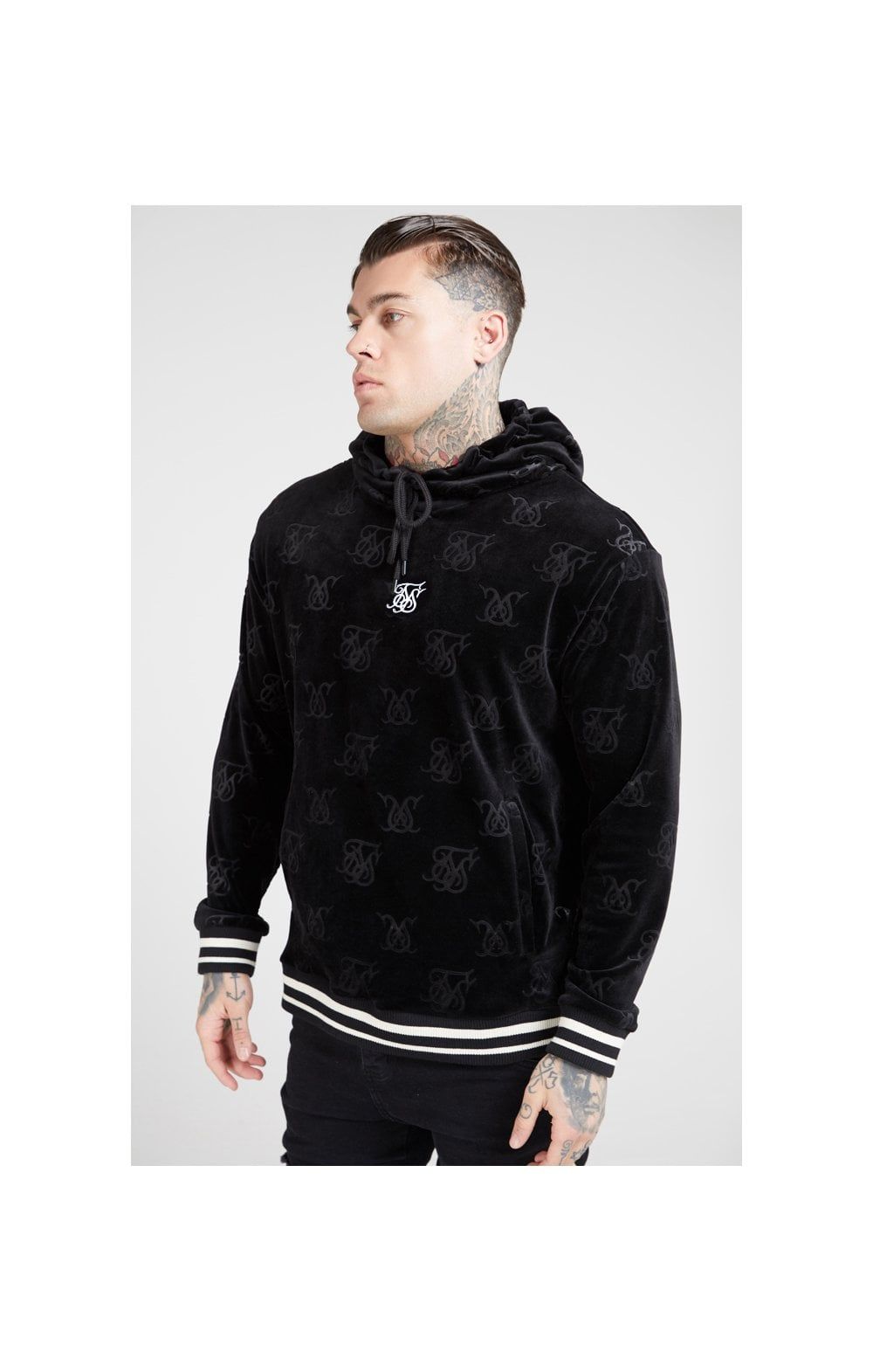 SikSilk Debossed Velvet Overhead Hoodie – Jet Black sold by Siksilk