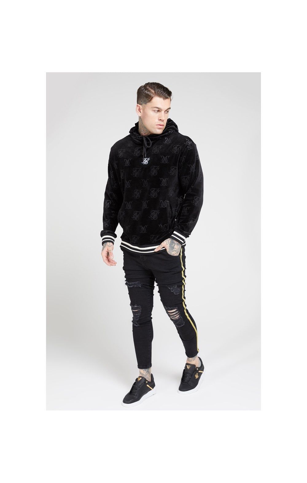 SikSilk Debossed Velvet Overhead Hoodie – Jet Black sold by Siksilk product image thumbnail 5