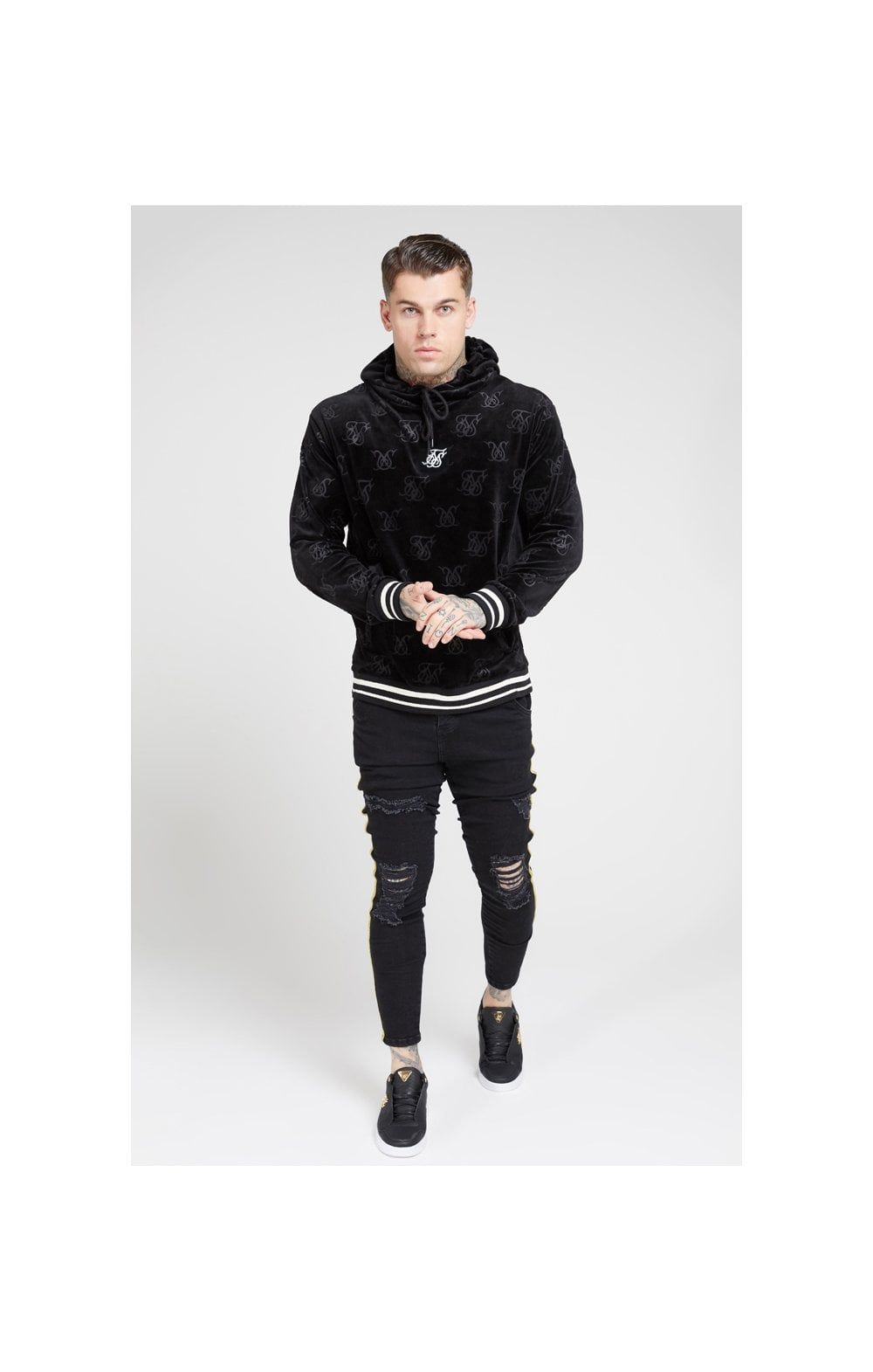 SikSilk Debossed Velvet Overhead Hoodie – Jet Black sold by Siksilk product image thumbnail 3