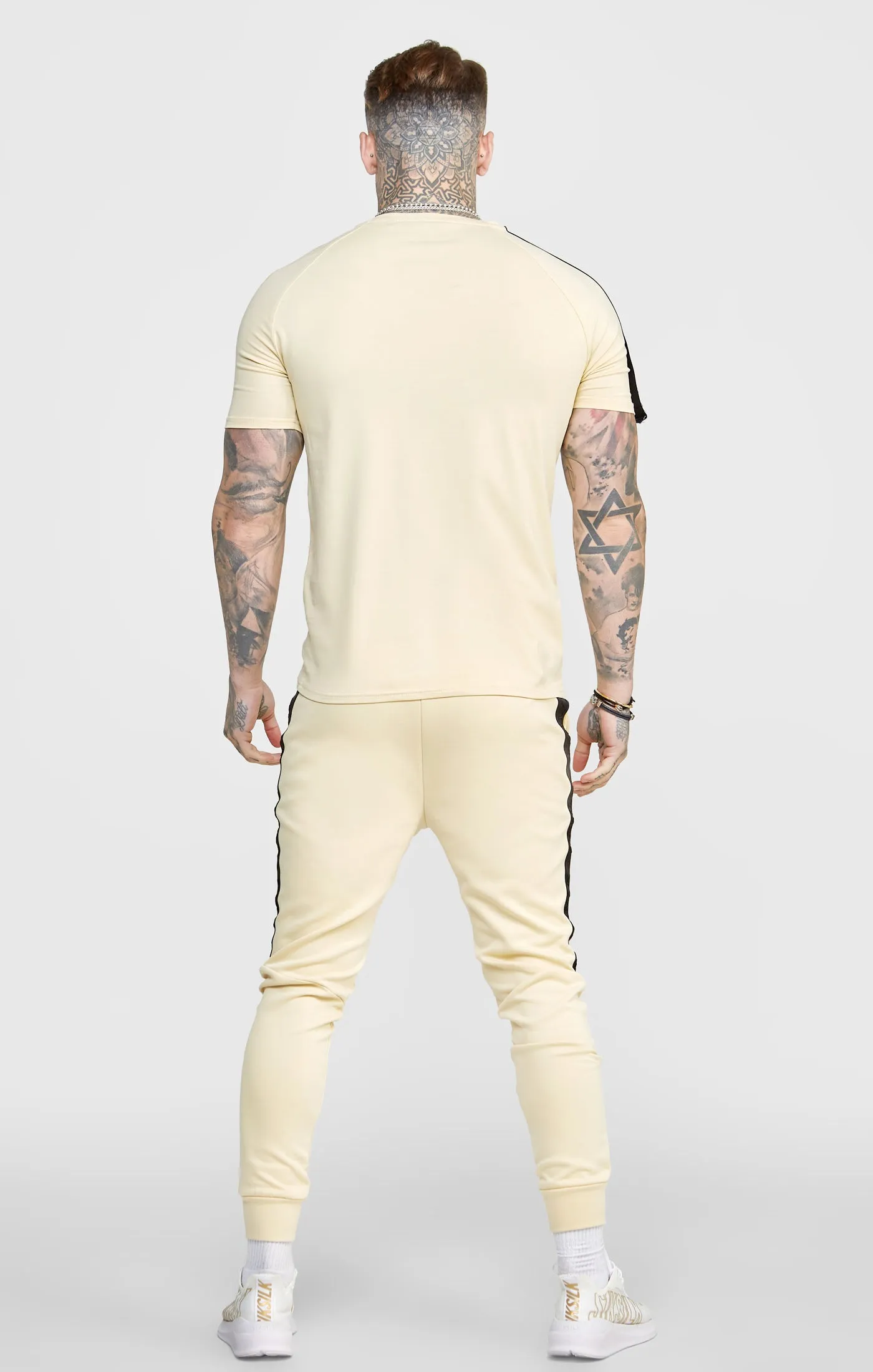 Beige Taped Muscle Fit T-Shirt sold by Siksilk product image thumbnail 5