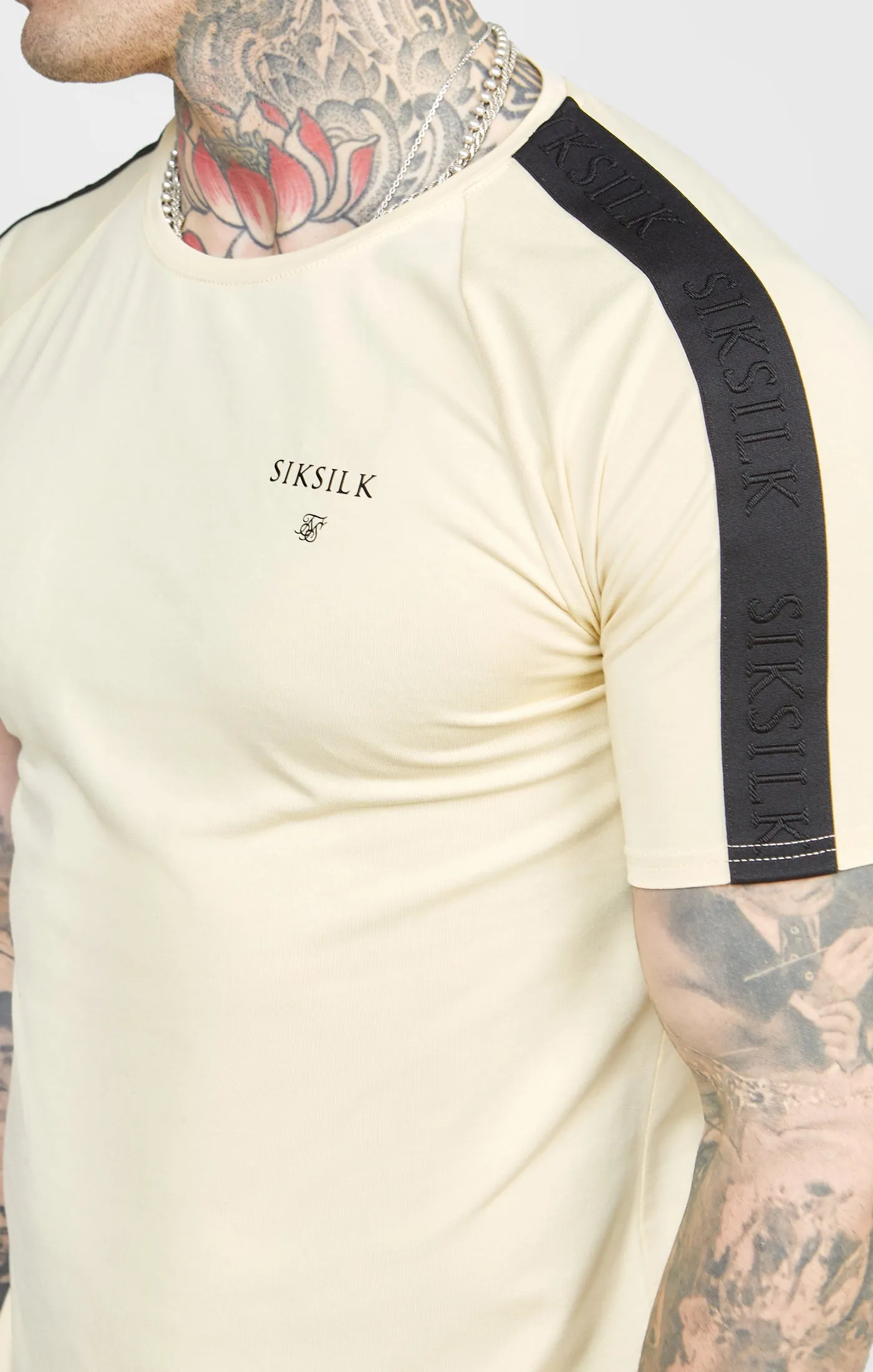 Beige Taped Muscle Fit T-Shirt sold by Siksilk product image thumbnail 2