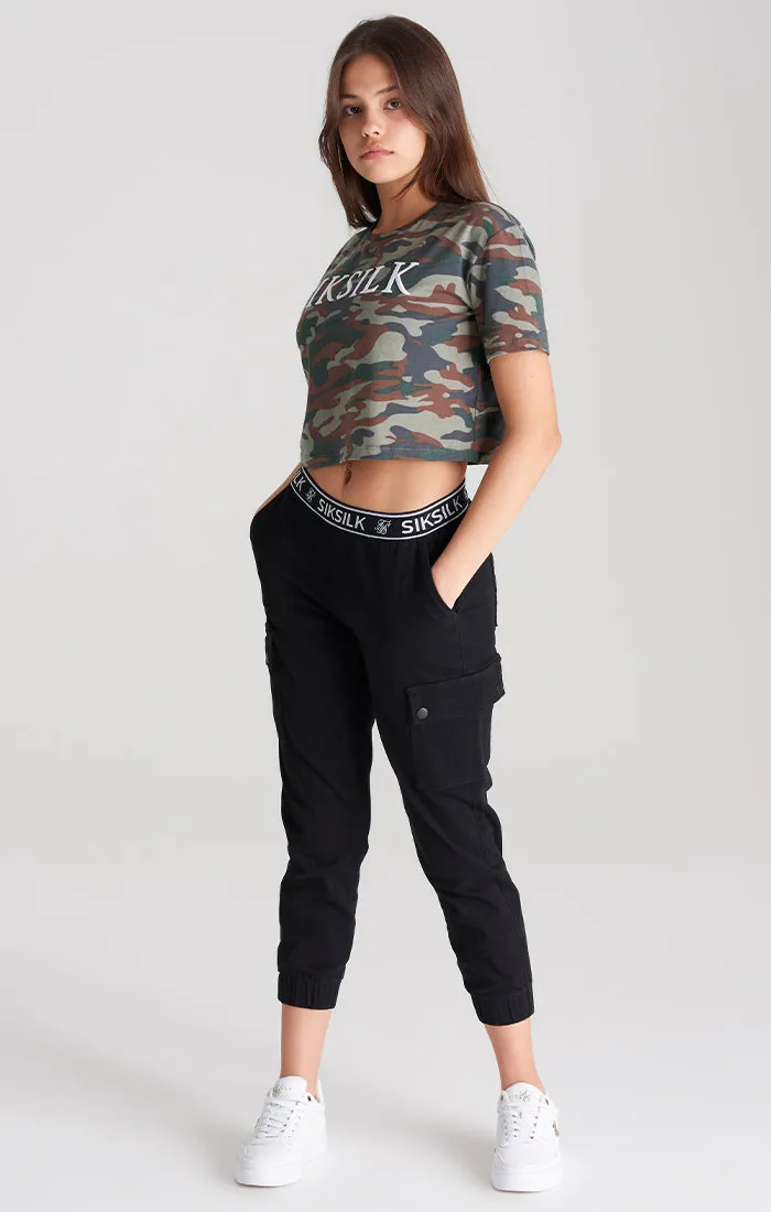 Girls Khaki Camo Cropped T-Shirt sold by Siksilk product image thumbnail 5