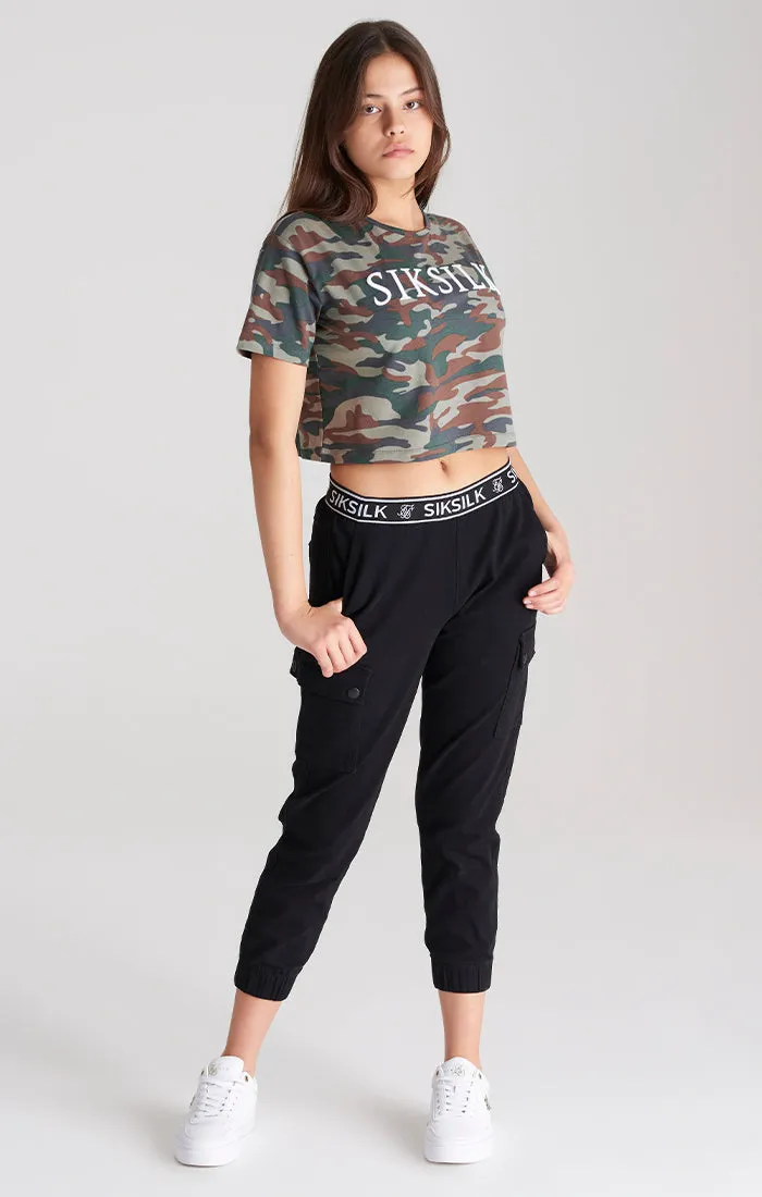 Girls Khaki Camo Cropped T-Shirt sold by Siksilk product image thumbnail 4