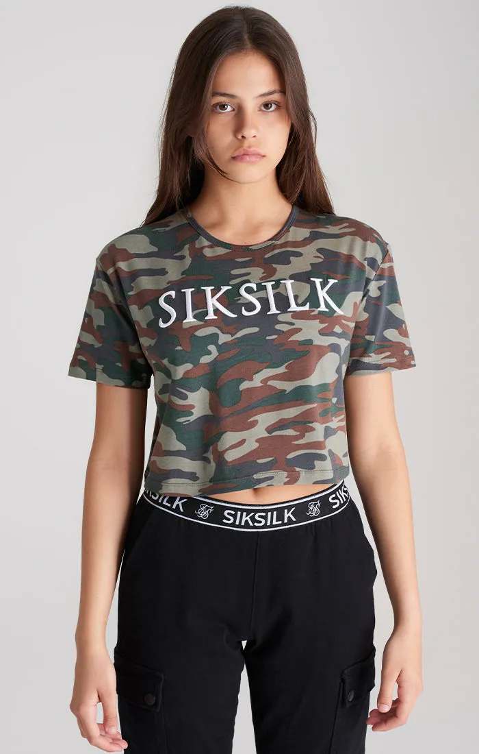 Girls Khaki Camo Cropped T-Shirt sold by Siksilk