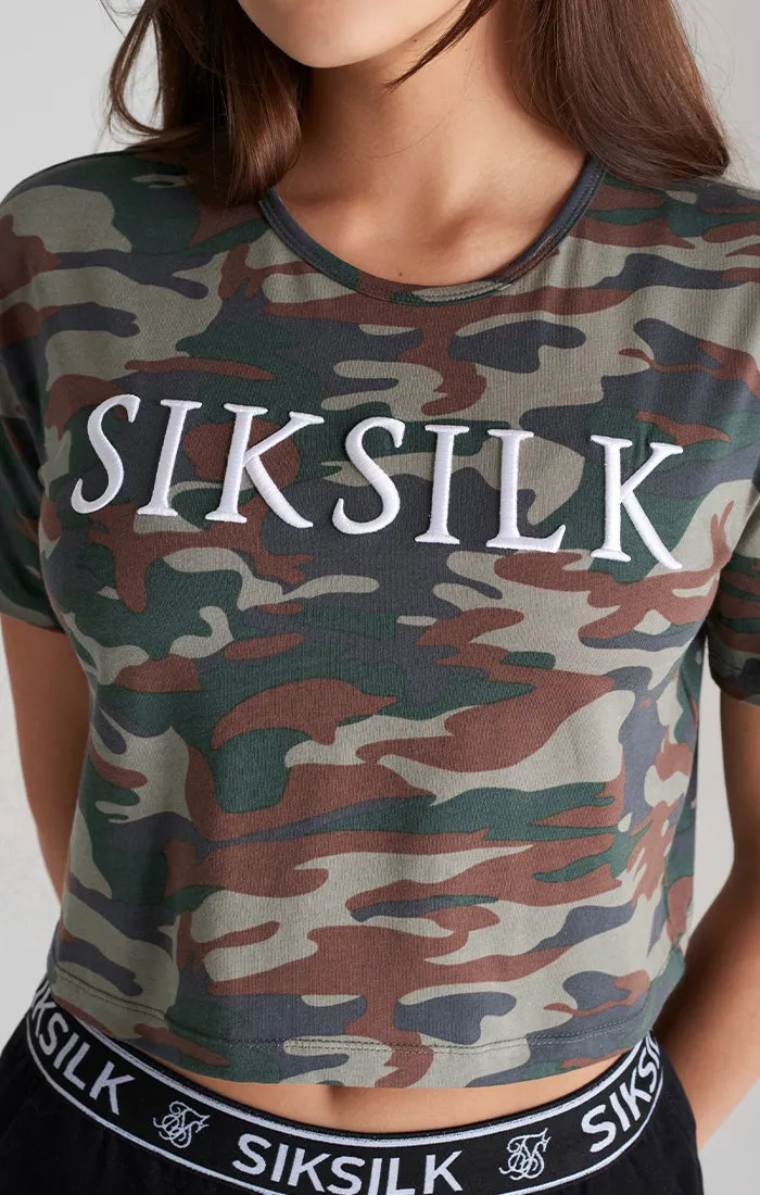 Girls Khaki Camo Cropped T-Shirt sold by Siksilk product image thumbnail 3