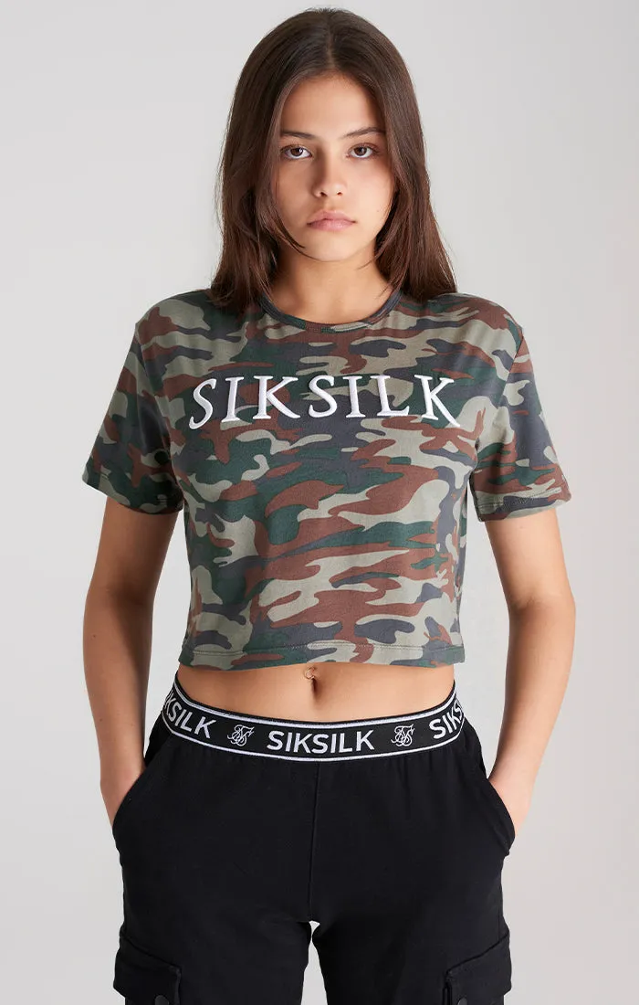 Girls Khaki Camo Cropped T-Shirt sold by Siksilk product image thumbnail 2