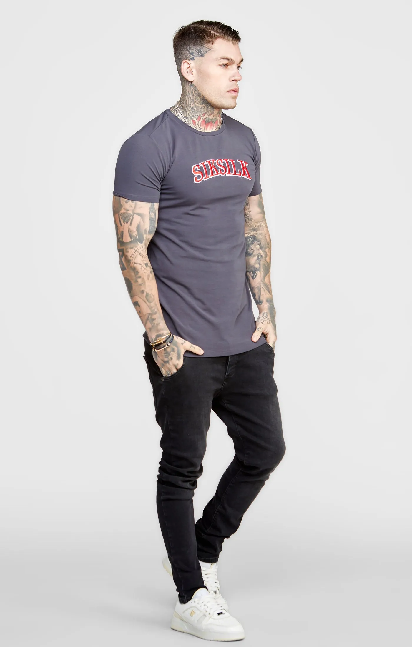 Grey Muscle Fit T-Shirt sold by Siksilk product image thumbnail 4