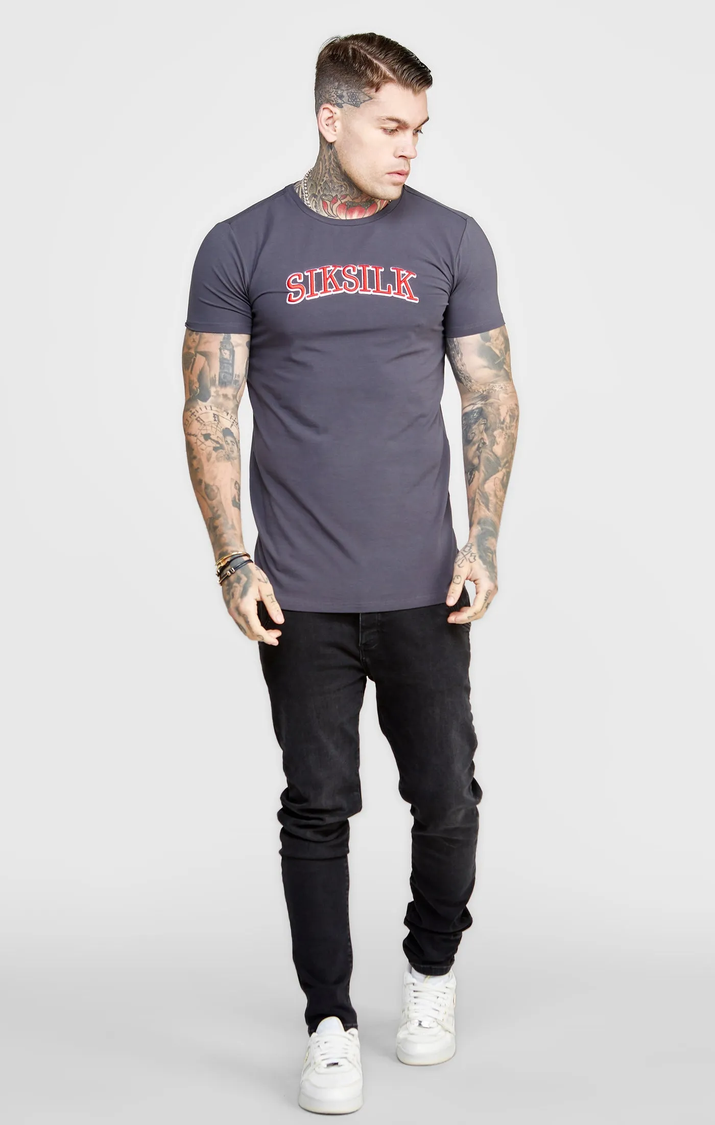 Grey Muscle Fit T-Shirt sold by Siksilk product image thumbnail 3